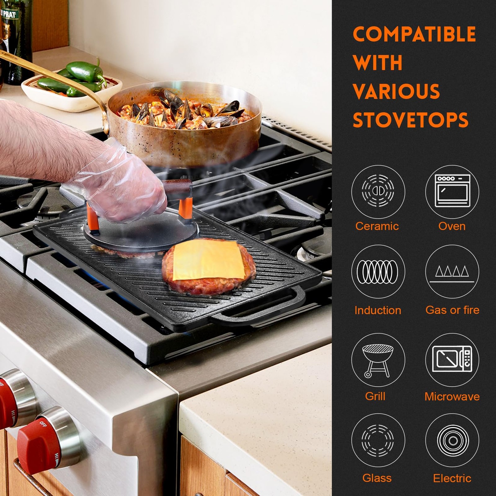 Cast Iron Reversible Grill Griddle，Double Sided Grill Pan Perfect for Gas Gri…