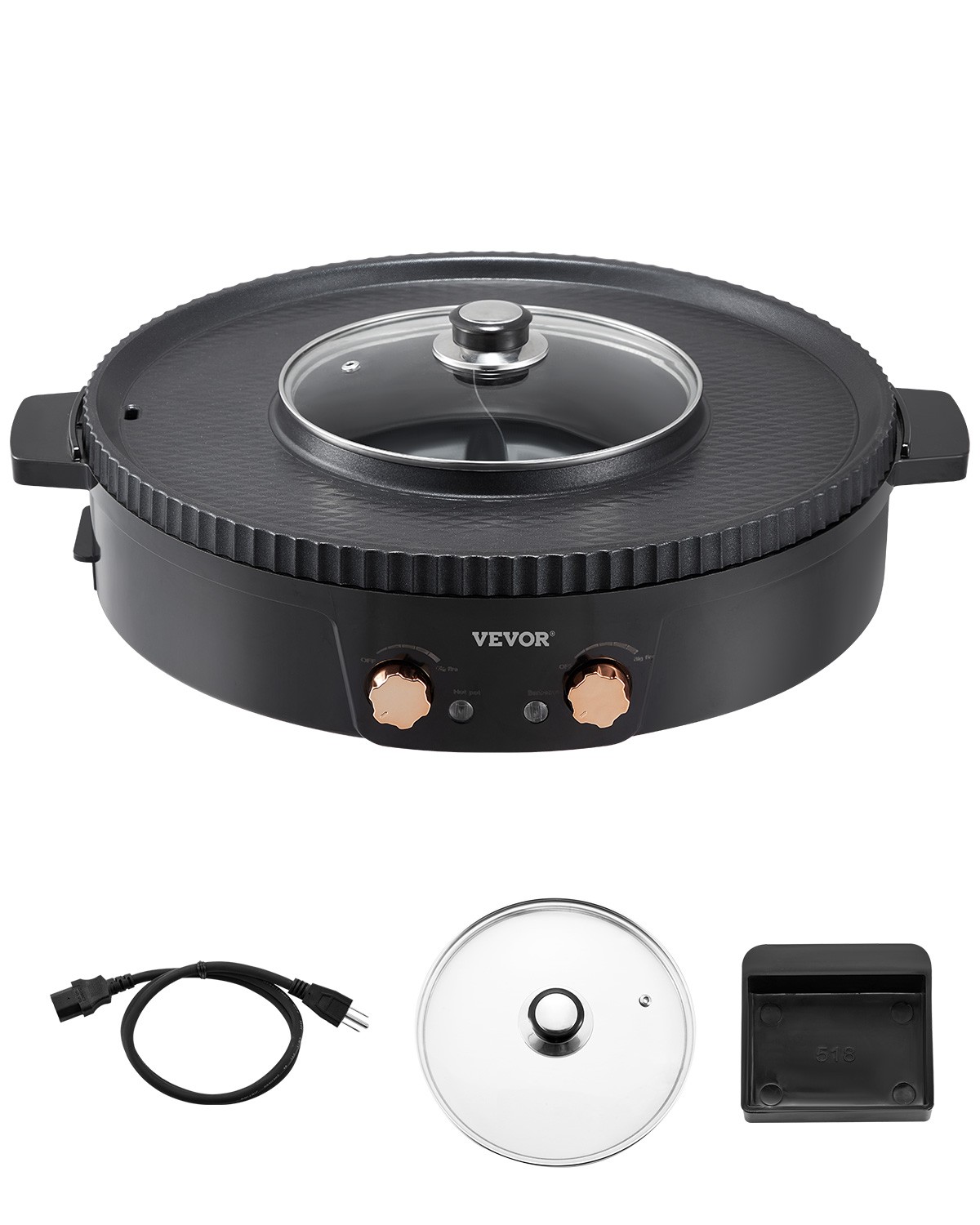 VEVOR Hot Pot with Grill 1800W 2-in-1 Electric Smokeless Grill Hot Pot for 2-8