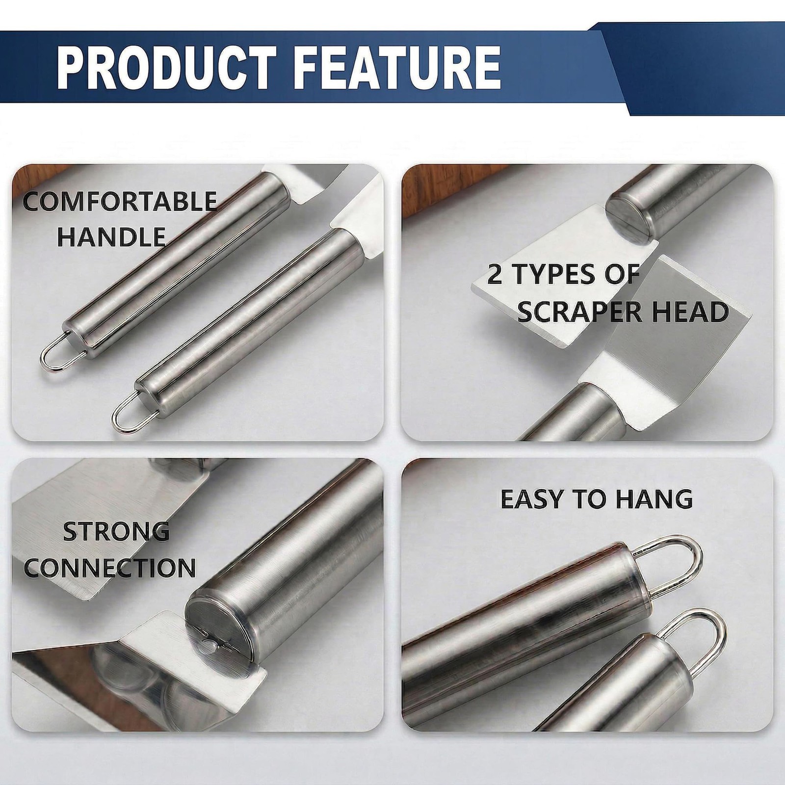 2 PCS Stainless Steel Scrapers, Cleaning Scraper Tool, L, Metallic Silver