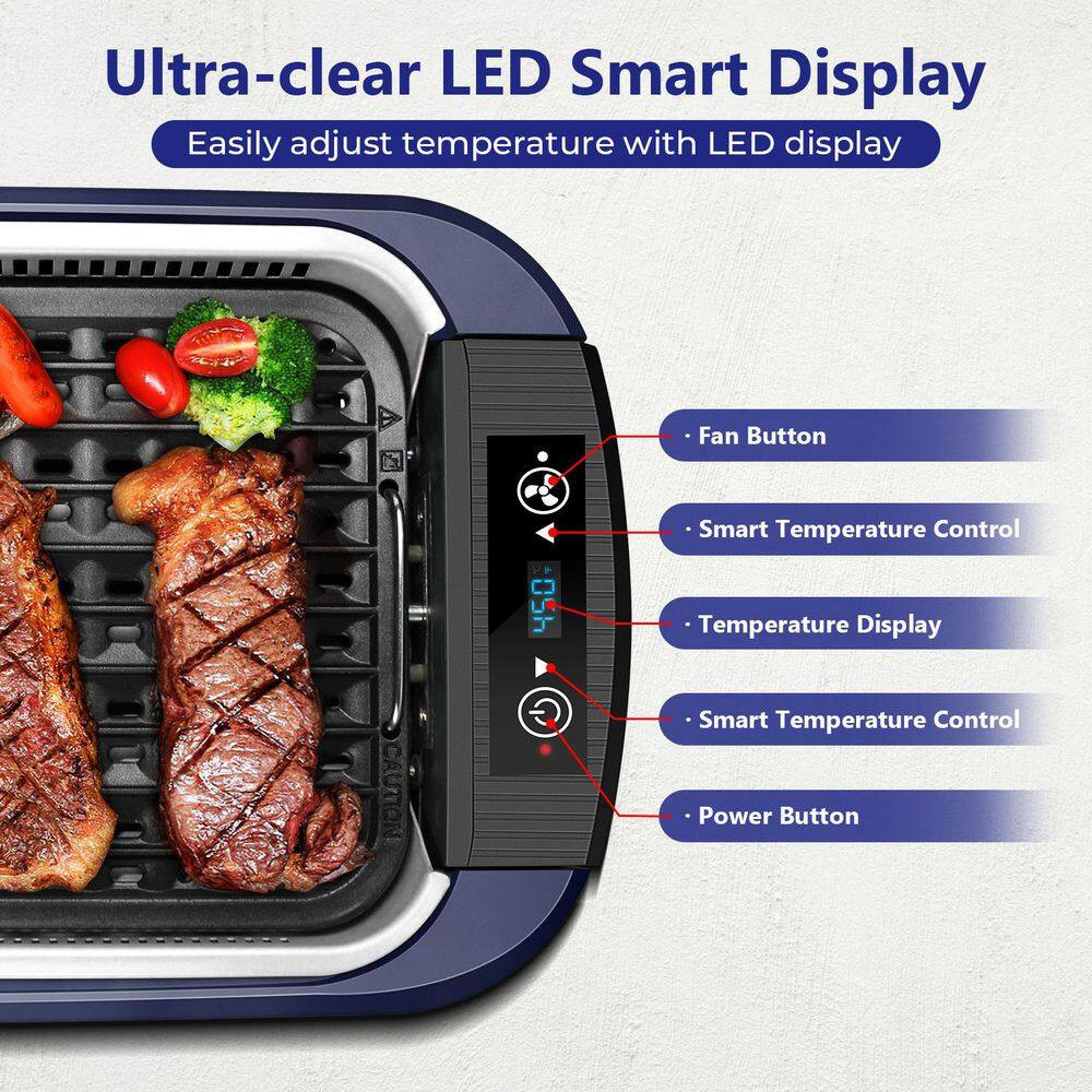 267Sq. In. Blue Smokeless Electric Portable Indoor Grill with 1500-Watt Fast Hea
