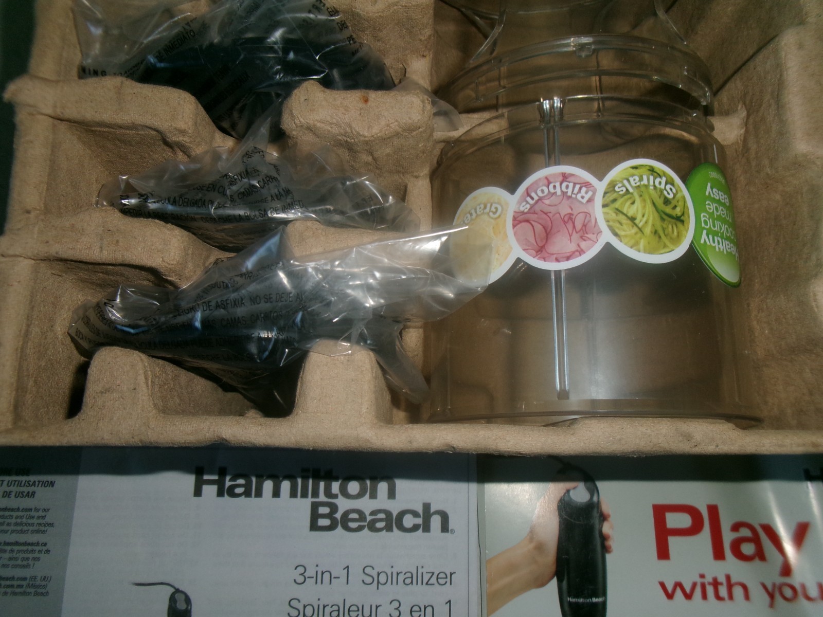 HAMILTON BEACH 3 IN 1 SPIRQLIZER! BOX OPEN BUT NEVER UNPACKED !