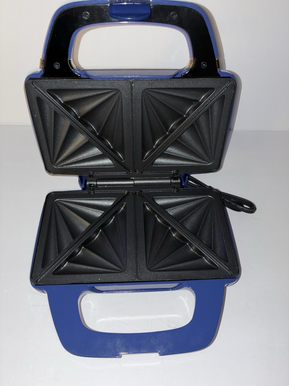 Blue Electric Sandwich Toaster 750W 120V Non-Stick Rectangular Glossy