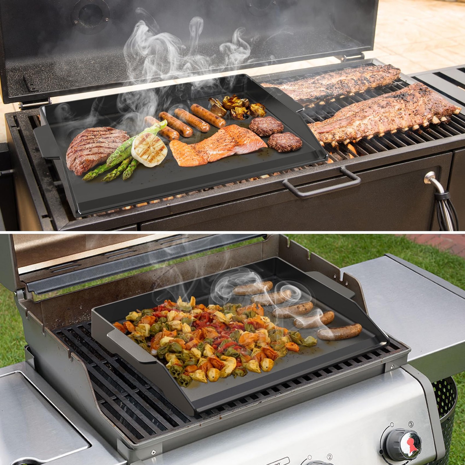 Onlyfire Pre-Seasoned Universal Cast Iron Cooking Griddle, 23″ x 16″