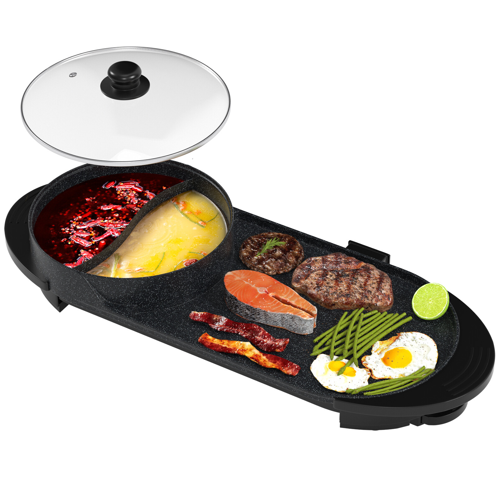 2 in 1 Portable Electric Hot Pot Barbecue Grill Non-Stick Teppanyaki Pan EP