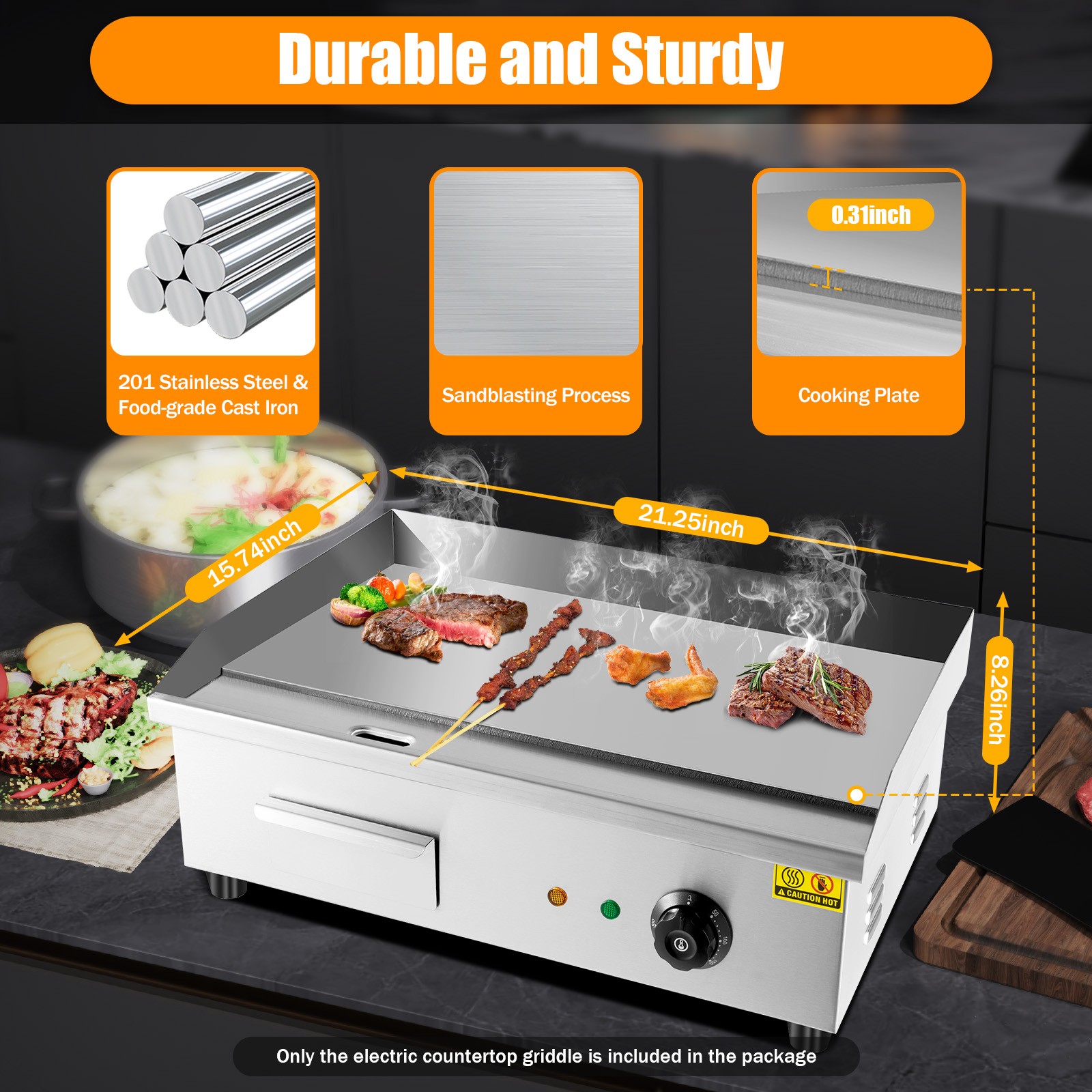 Electric Commercial 3000W Griddle Flat Top Large Plate Cooking Countertop Grill