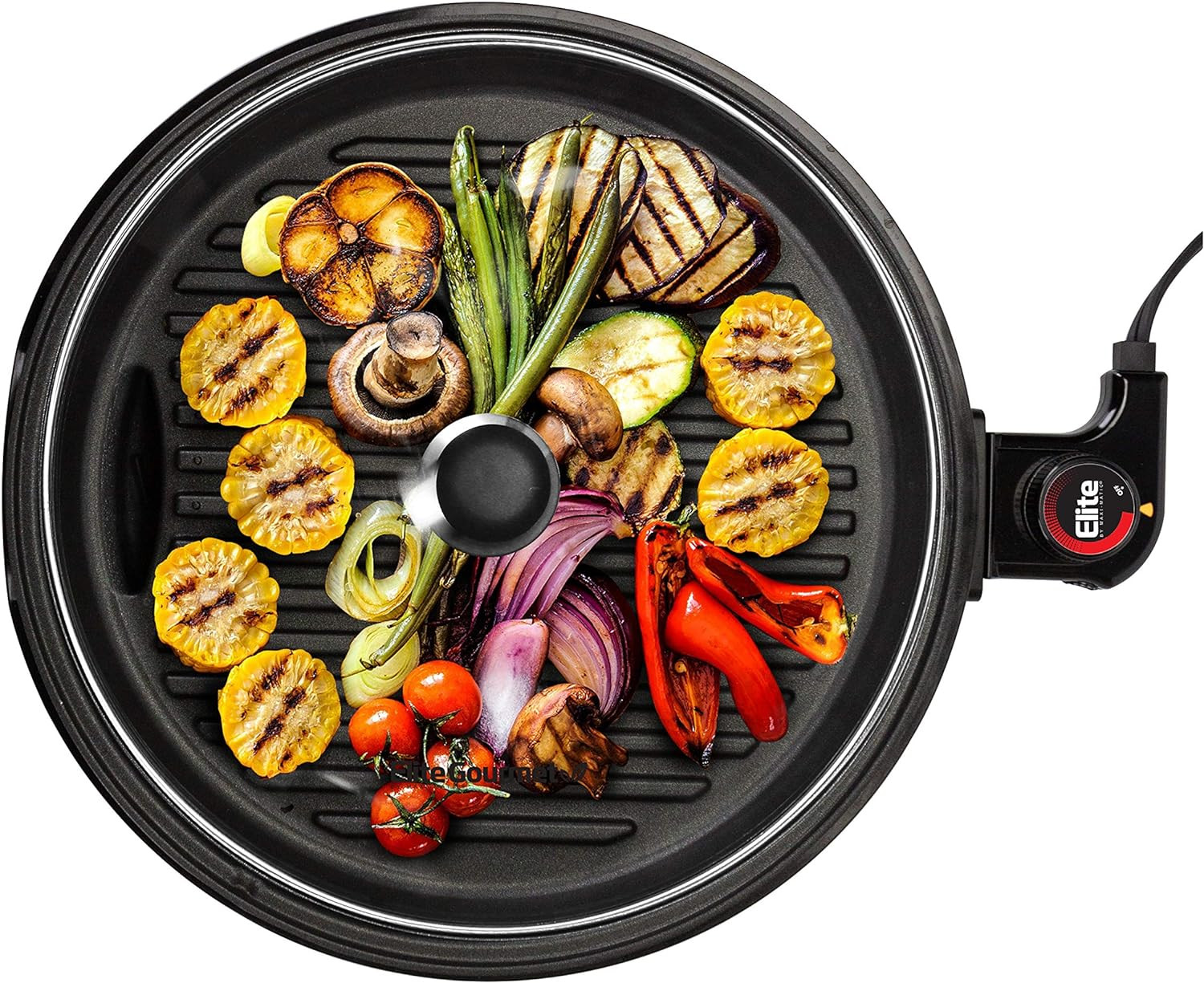 EMG6505G 12″ Smokeless Indoor Electric BBQ Grill with Glass Lid Dishwasher Safe,