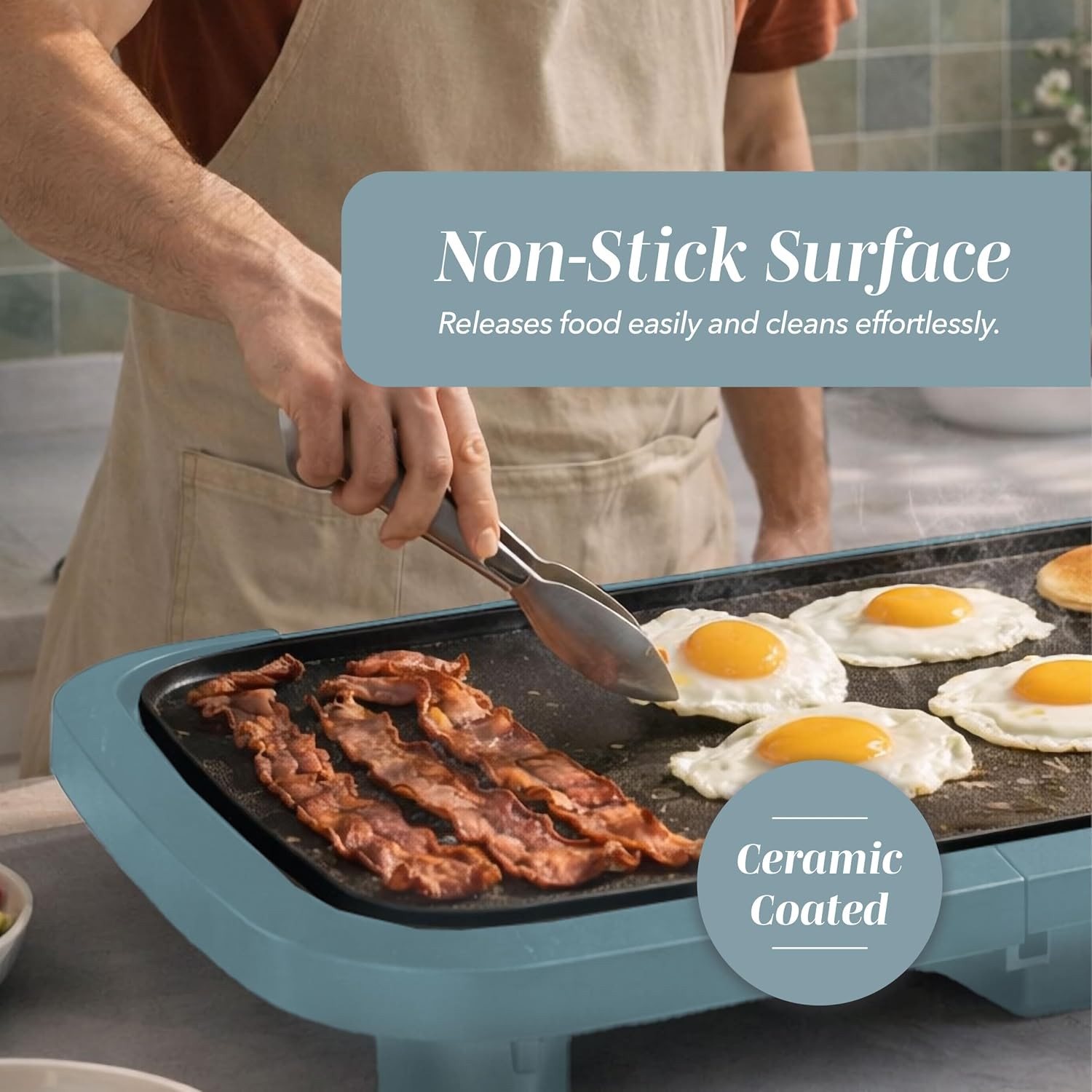 Electric Griddle 1200W Nonstick 10″ x 16″ Cooking Surface Slate Blue