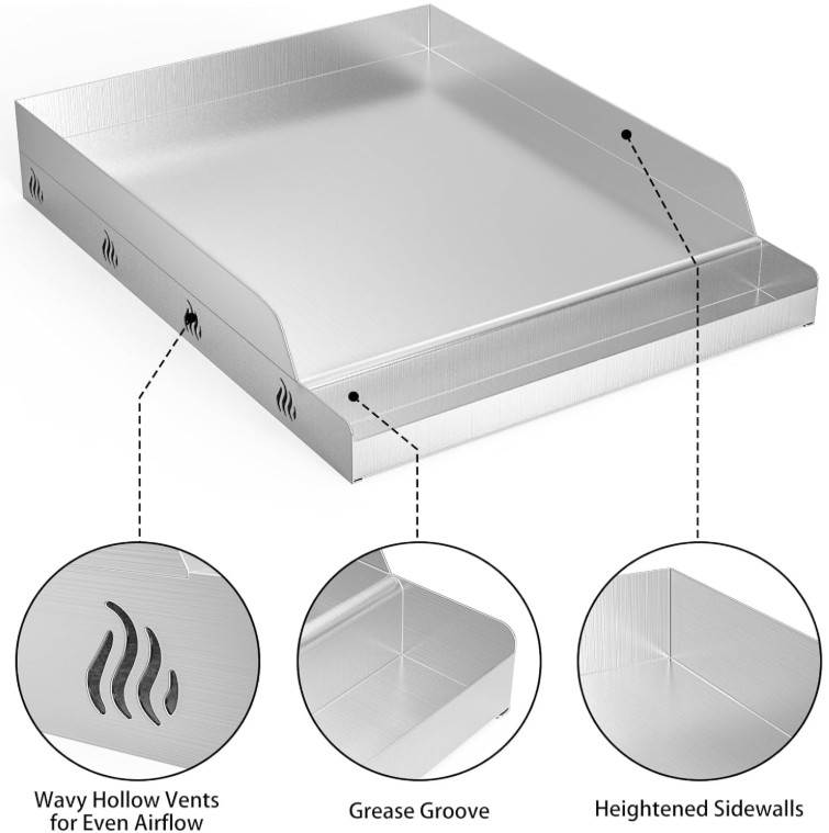 Plancha BBQ Acero Inoxidable 12,5×16” para Parrilla Gas Carbón y Camping