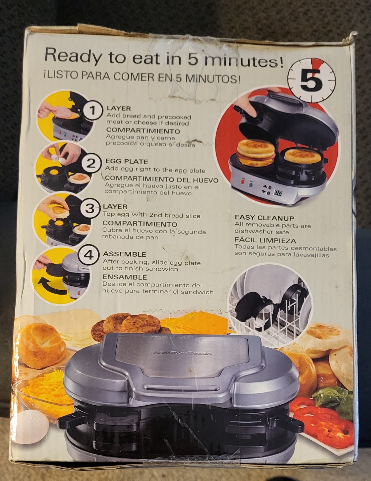 Hamilton Beach Dual Breakfast Sandwich Maker Model 25490MN Brand New