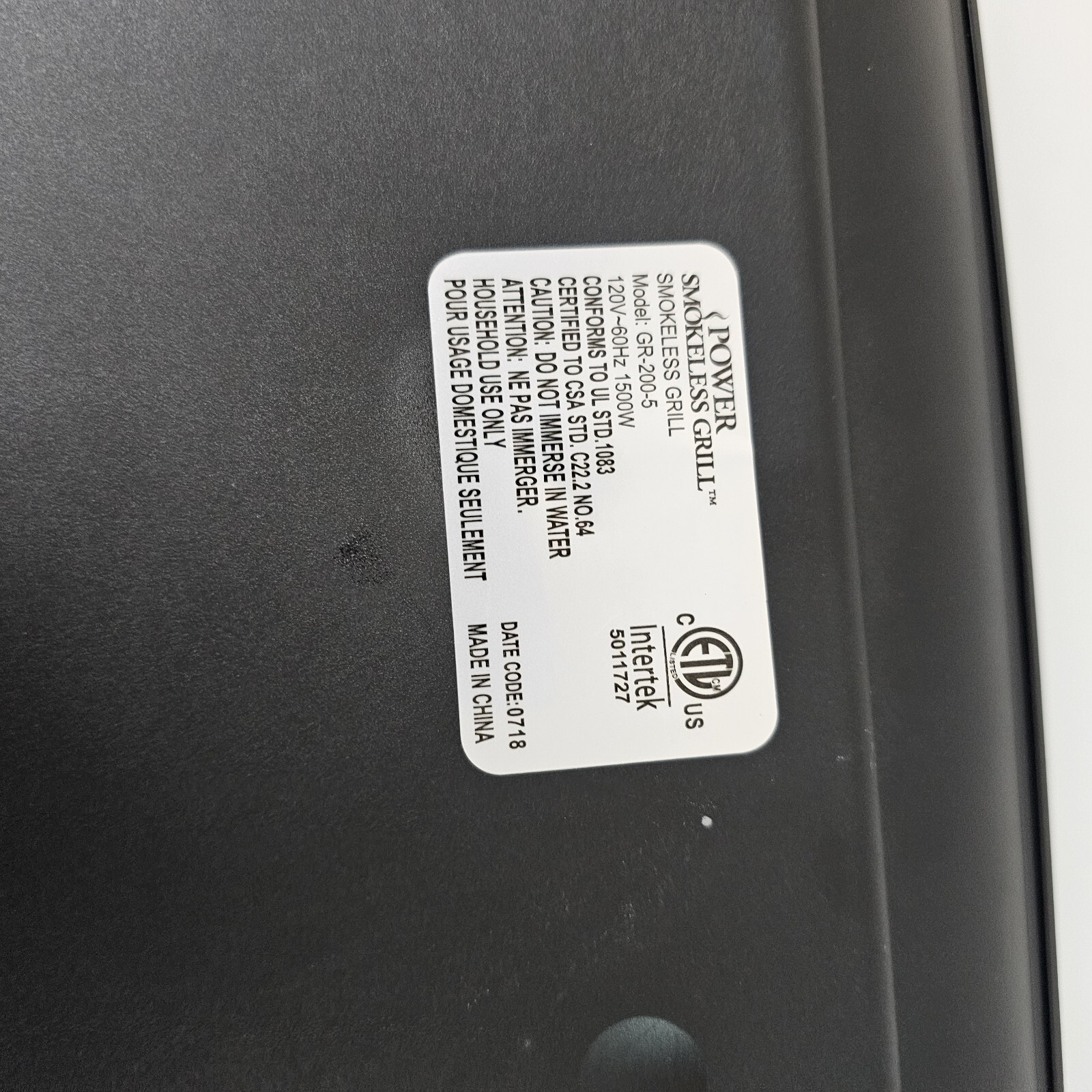 Power Smokeless Indoor Grill GR-200-5 Replacement Main Base Only