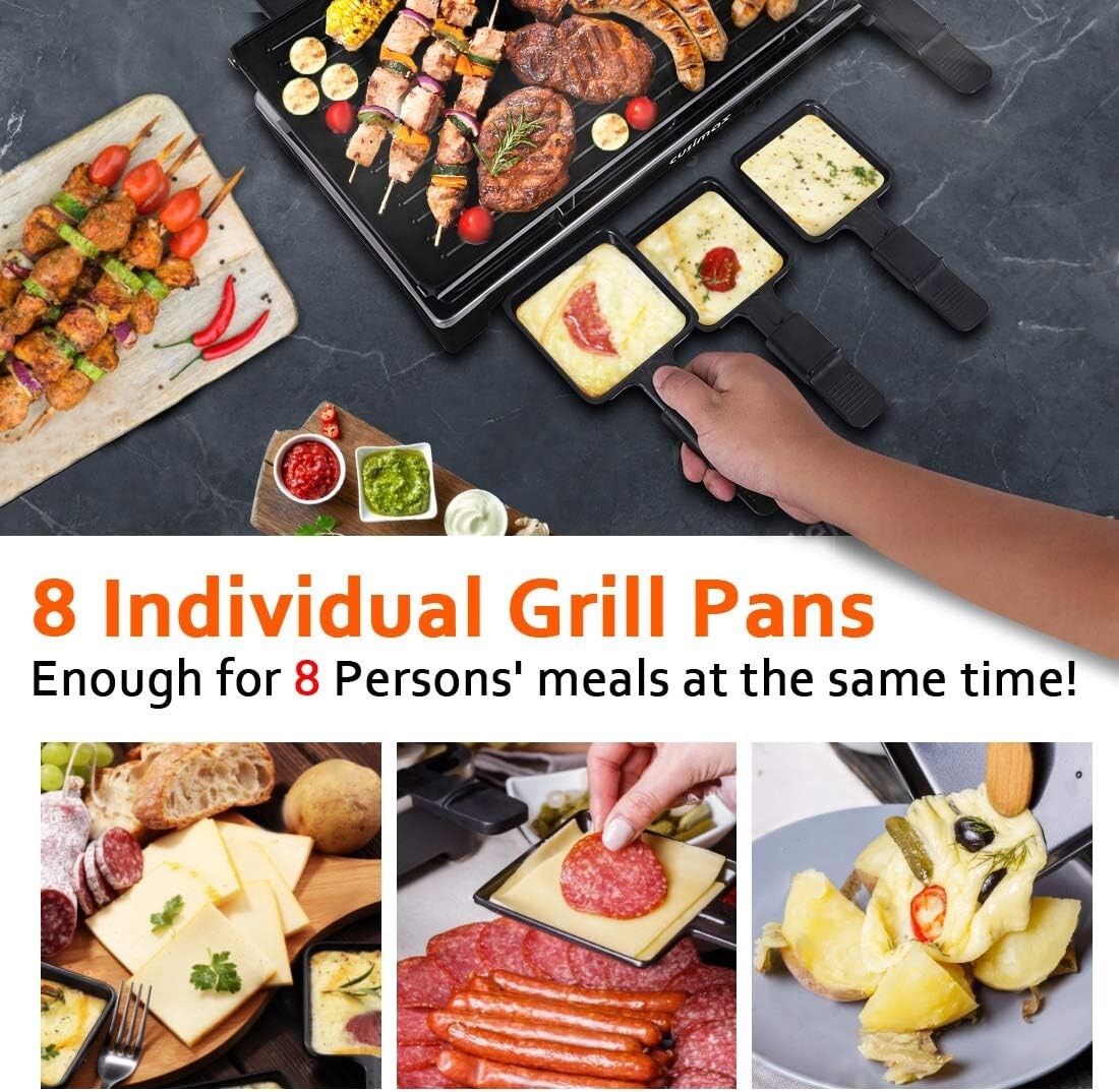 Indoor Electric Grill with Non-Stick Reversible Plate & 8 Heat-Resistant Trays