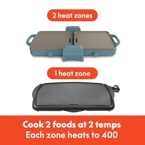 10″x20″ Ceramic Dual Temp Griddle – Nonstick, 2 Heat Zones, Dishwasher Safe, 150