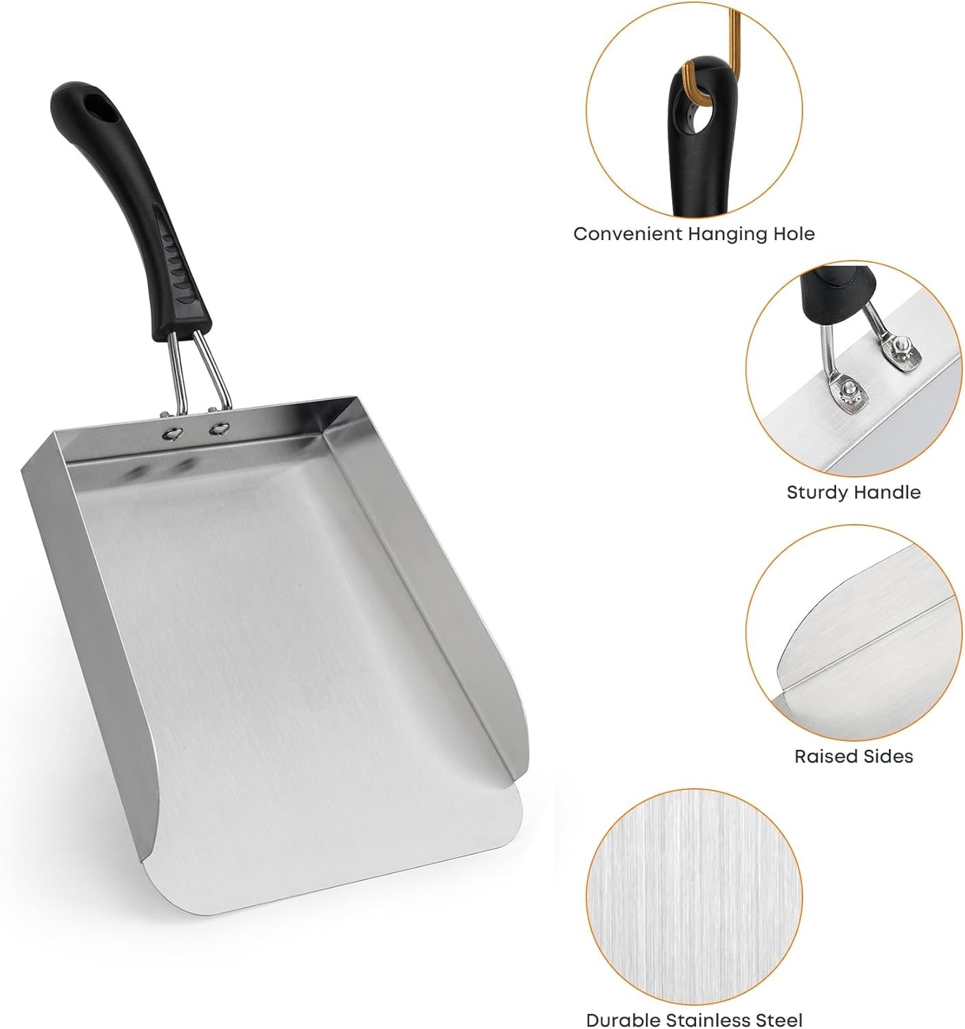 Stainless Steel Griddle Food Mover Smash Burger Food Shovel Grill Spatula, 13″