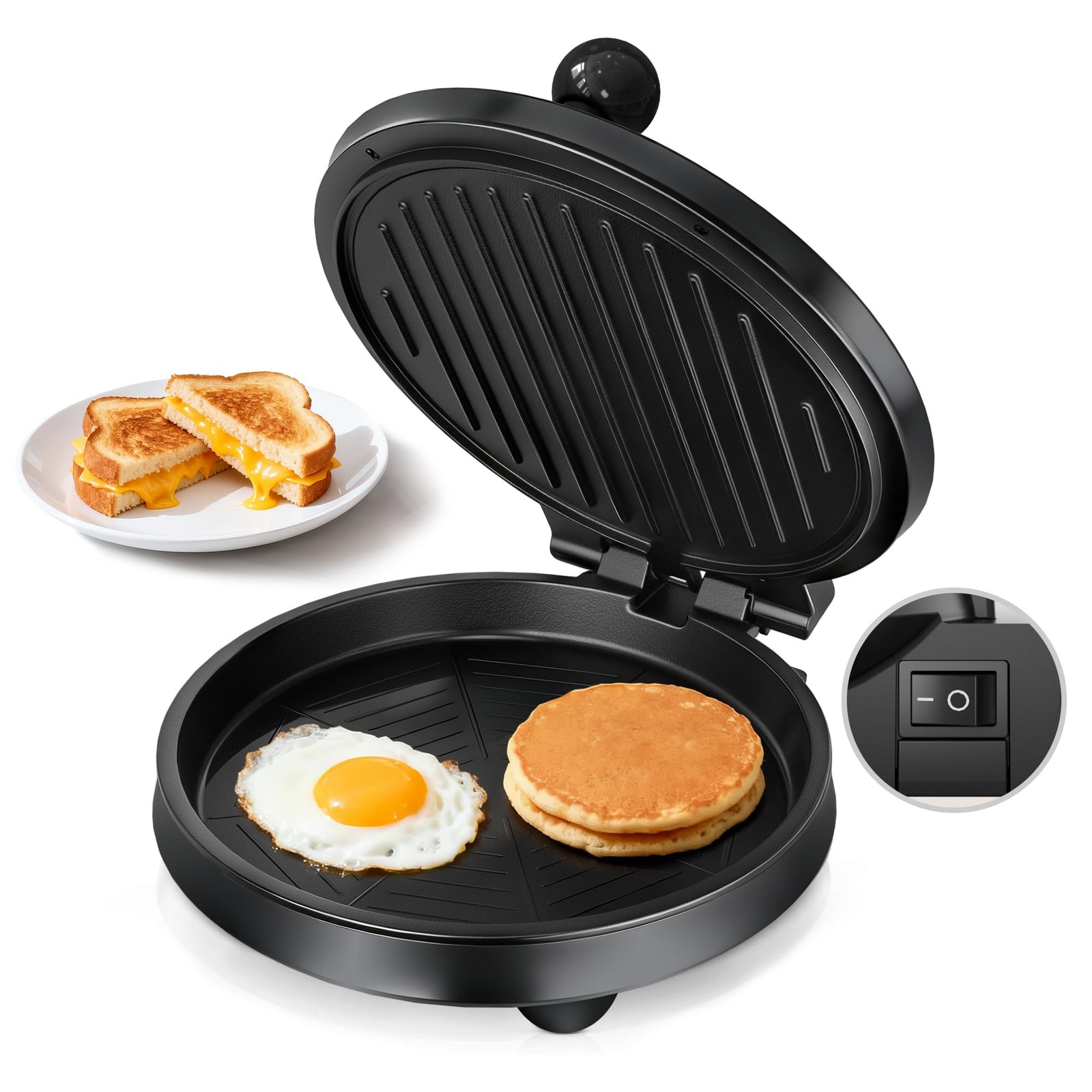 3-in-1 Electric Griddle & Sandwich Maker – CACHOO 8″ Nonstick Round Griddle a…
