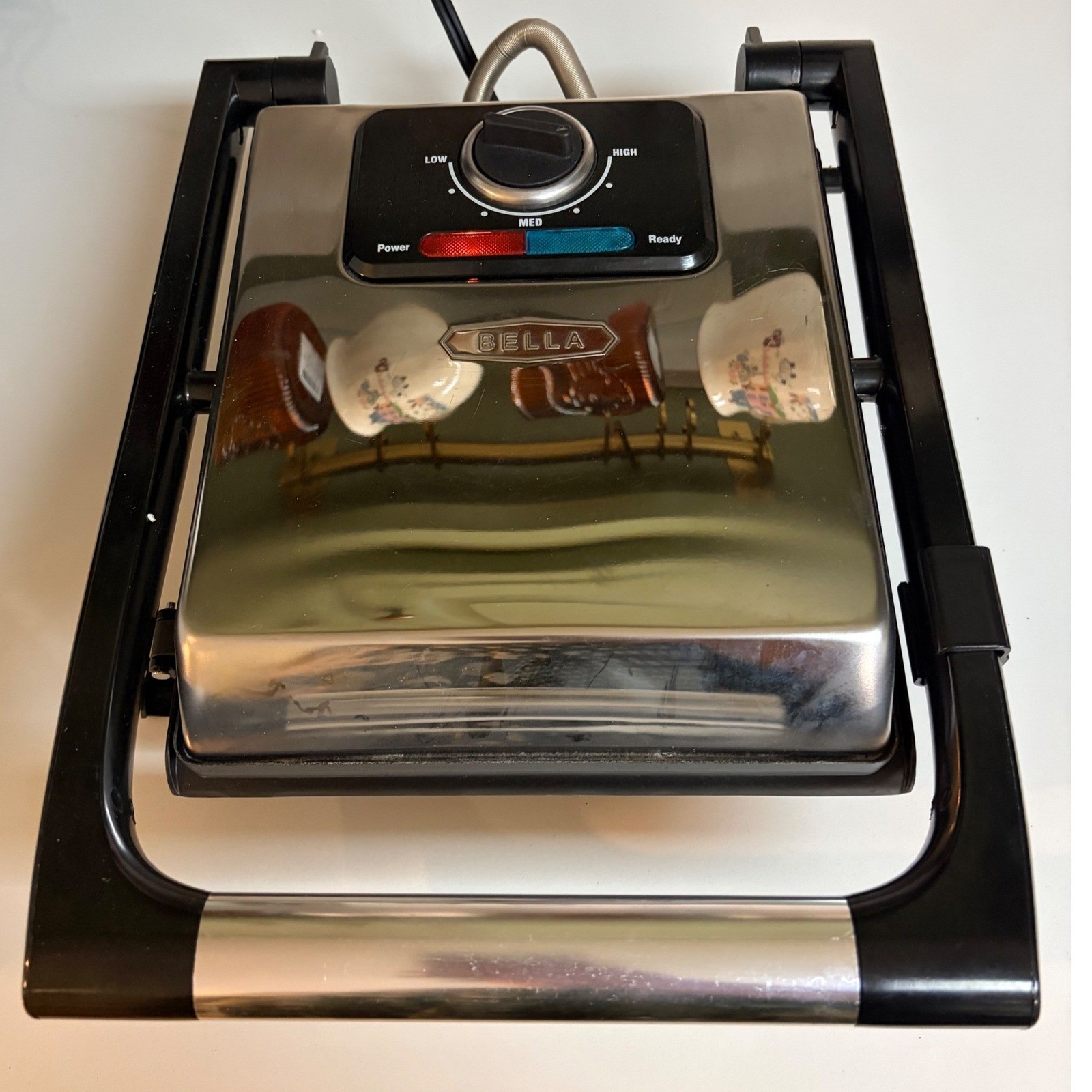 Bella Panini Press Ribbed Panini Maker Electric Non- GH-815,1400W, Large 8 x 9in