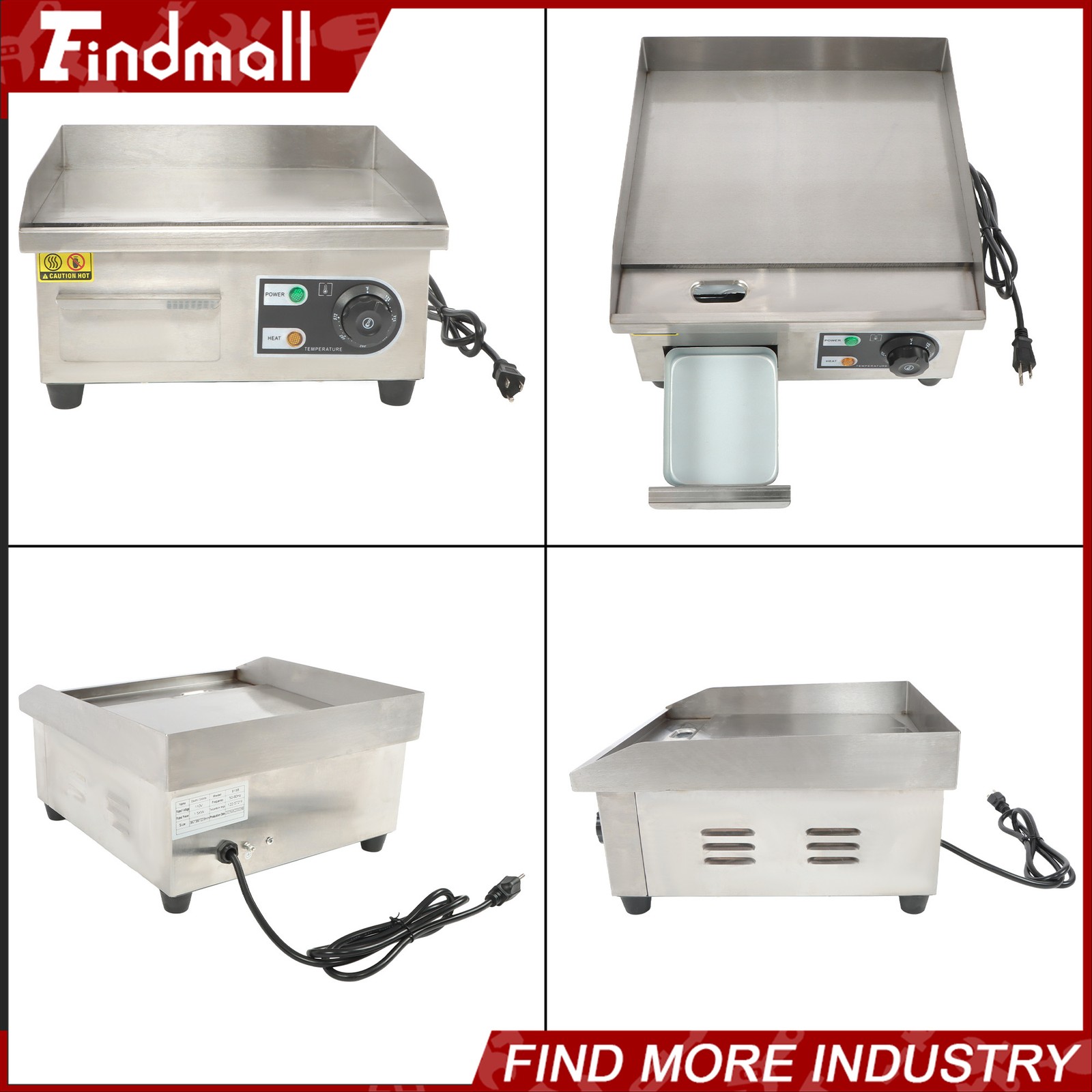 14″ Commercial Electric Griddle 1500 W Countertop Flat Top Grill 122℉-572℉