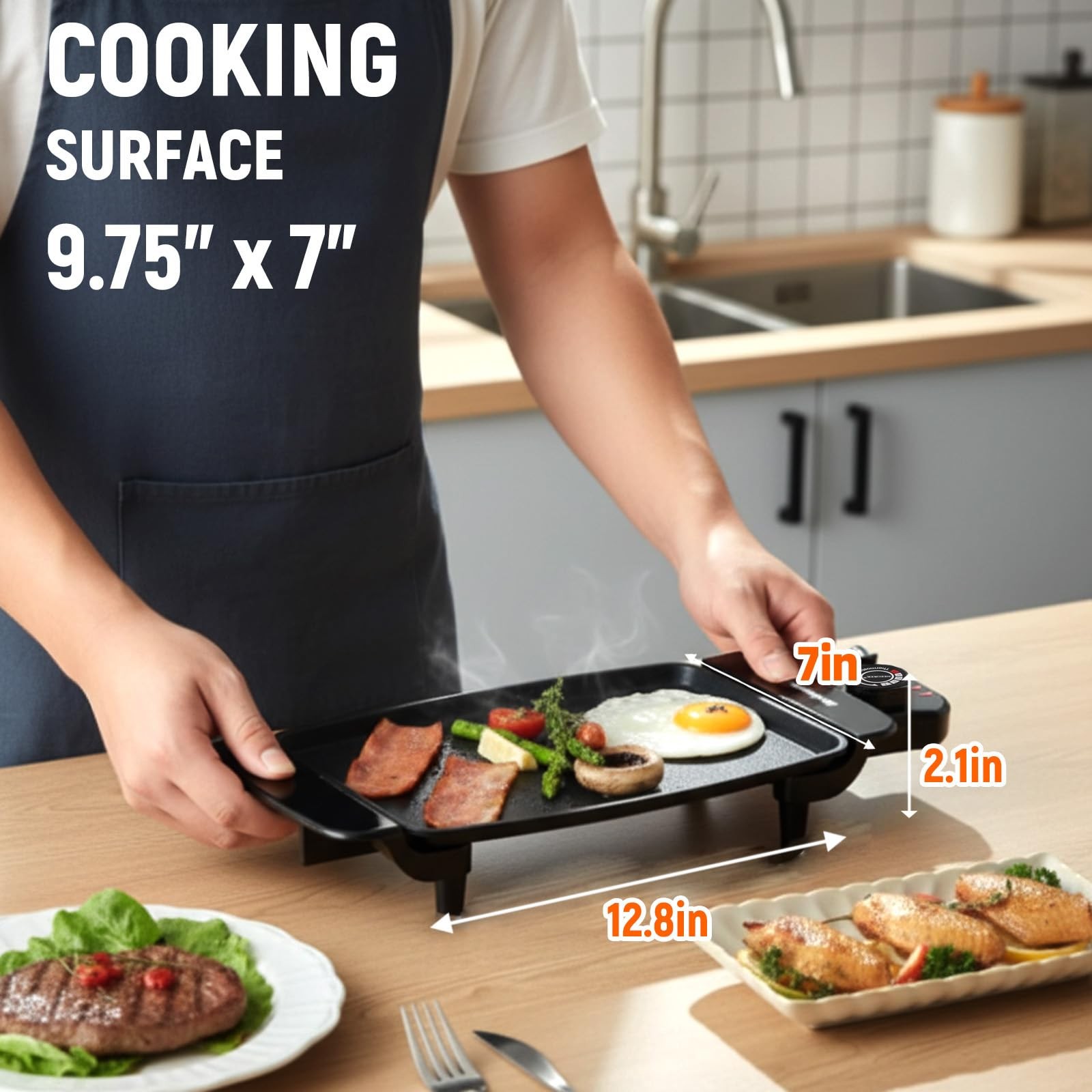 Small Electric Griddle, 10 Inch Mini Ceramic Non-Stick Electric Skillet with Adj