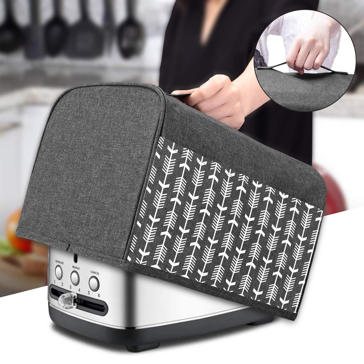 Yarwo 2 Slice Toaster Cover with Pockets and Top 2 Slice, Gray Arrow