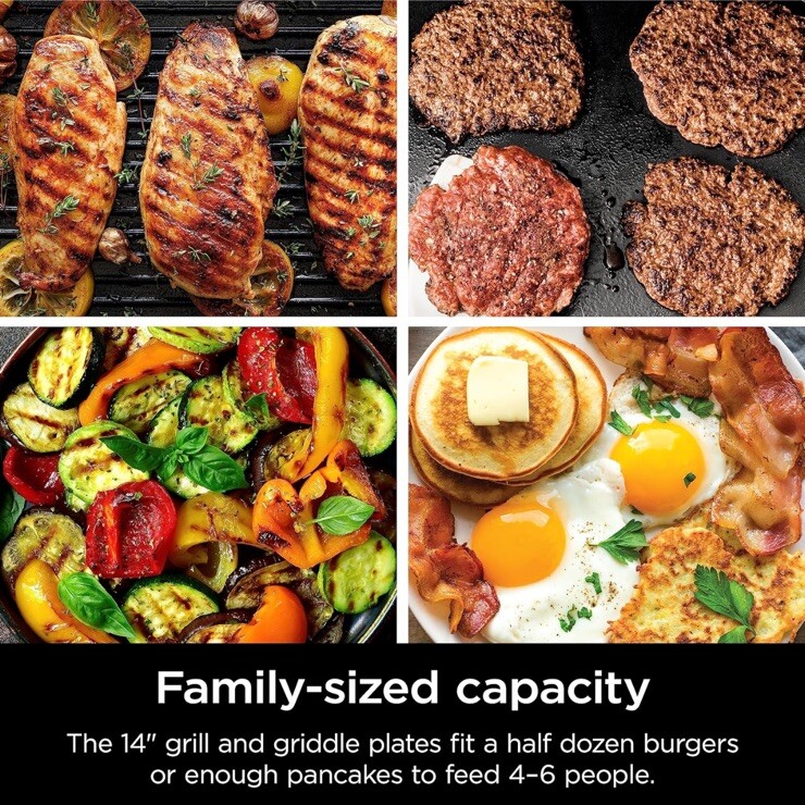 Ninja GR101 Sizzle Smokeless Indoor Grill & Griddle, 14” Interchangeable