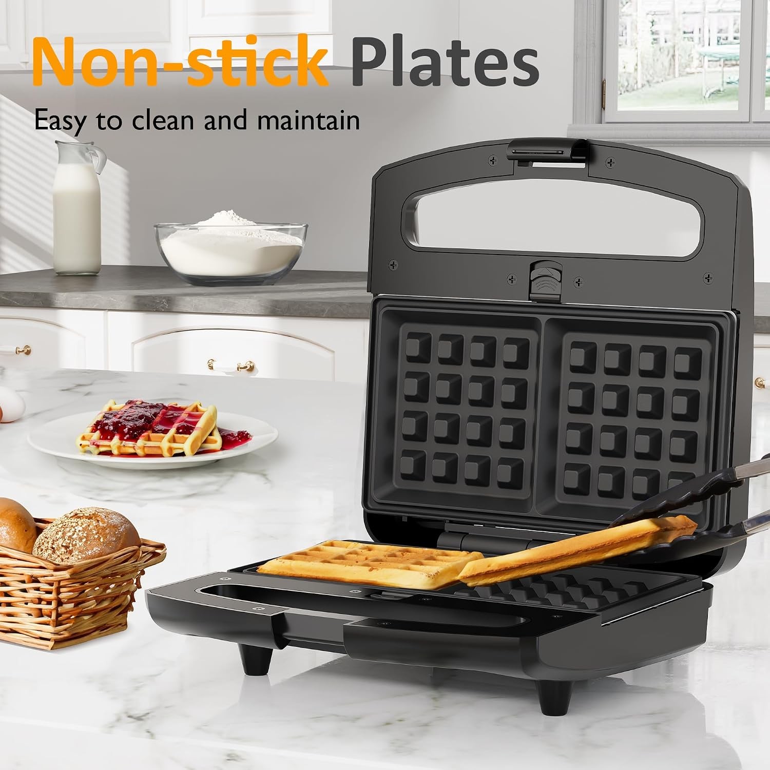 3 in 1 Sandwich Maker Electric Waffle Maker W/ Removable Non-stick Plates 800W