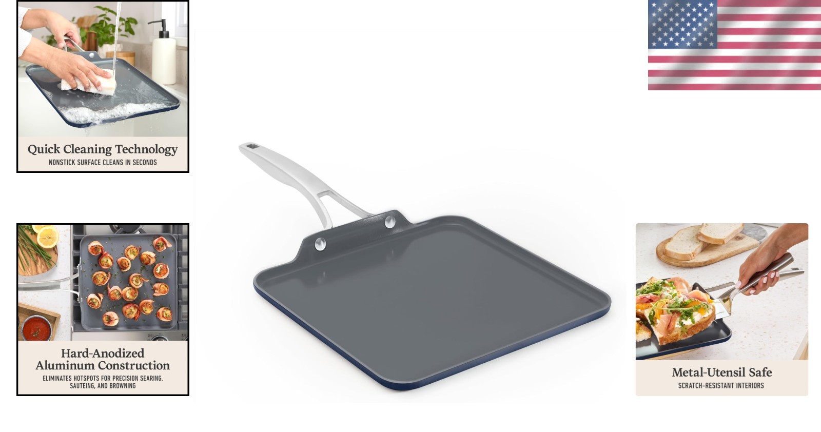 Ceramic Nonstick Square Griddle 11 Inch Non Toxic PFOA Free Cookware