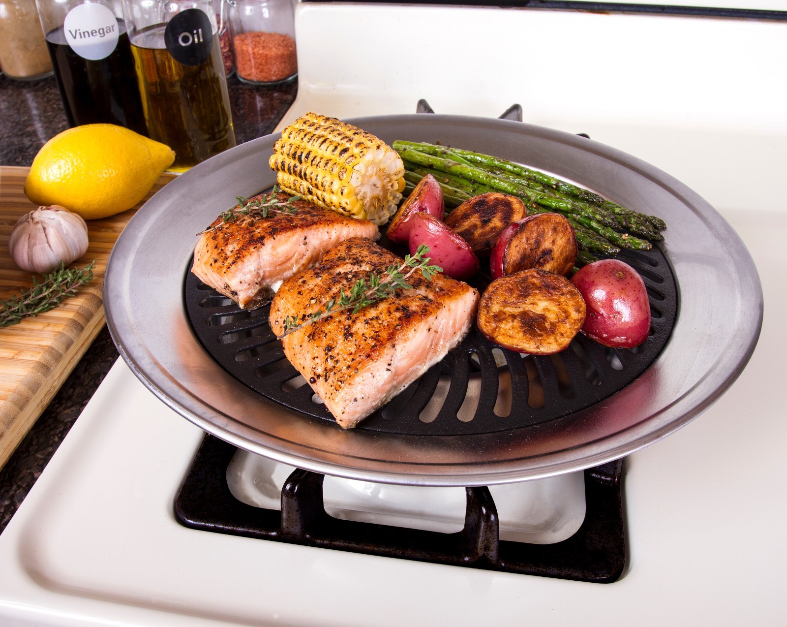 Stove Top Grill Pan – Smokeless Nonstick Indoor Grill Plate with Burner Liners