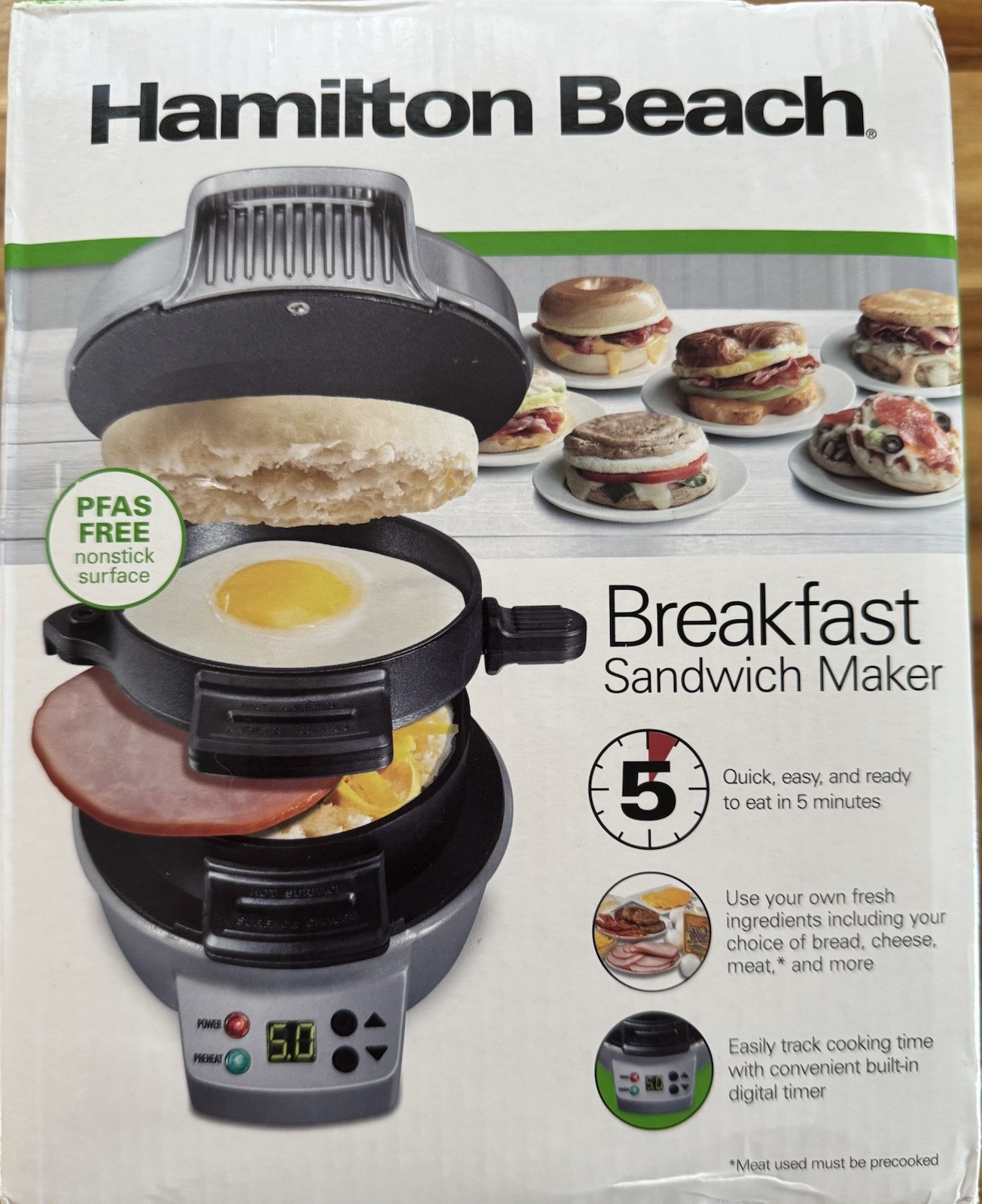 Hamilton Beach Breakfast Sandwich Maker In Silver- PSAF FREE Nonstick Surface