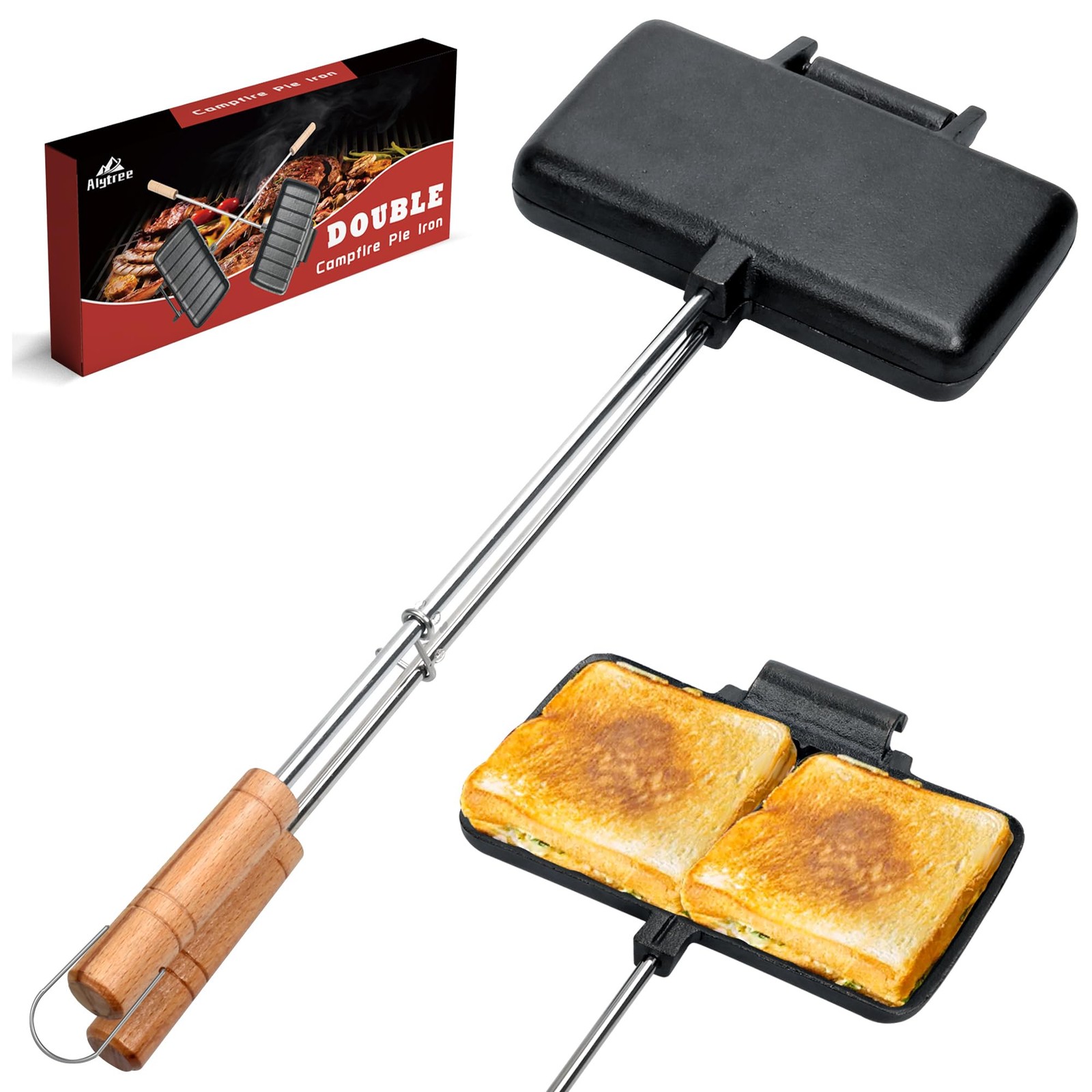 Double Pie Irons for Camping Cast Iron, Portable Mountain Campfire Pie Maker, Ca