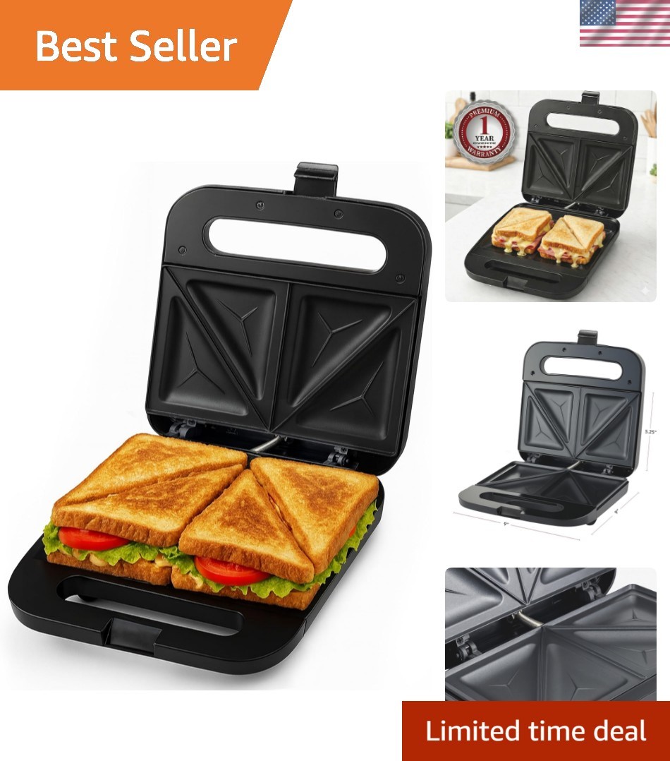 Compact Electric Sandwich Maker: Non-Stick Black Plates & Cool Touch Handle