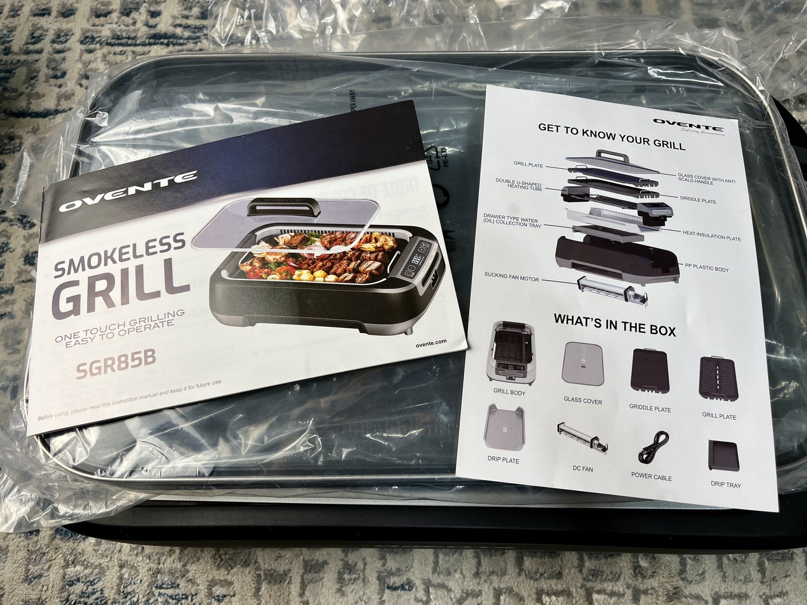 Ovente Smokeless Indoor Grill 1500W Electric Portable BBQ SGR85W -CP