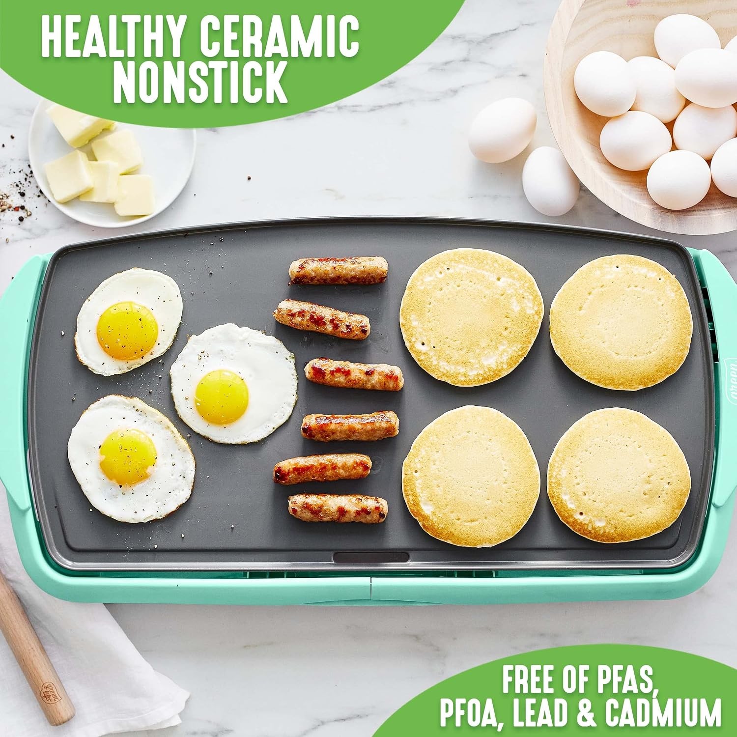 20″ Extra Large Electric Griddle Non-Toxic PFAS & PFOA-Free Ceramic Nonstick
