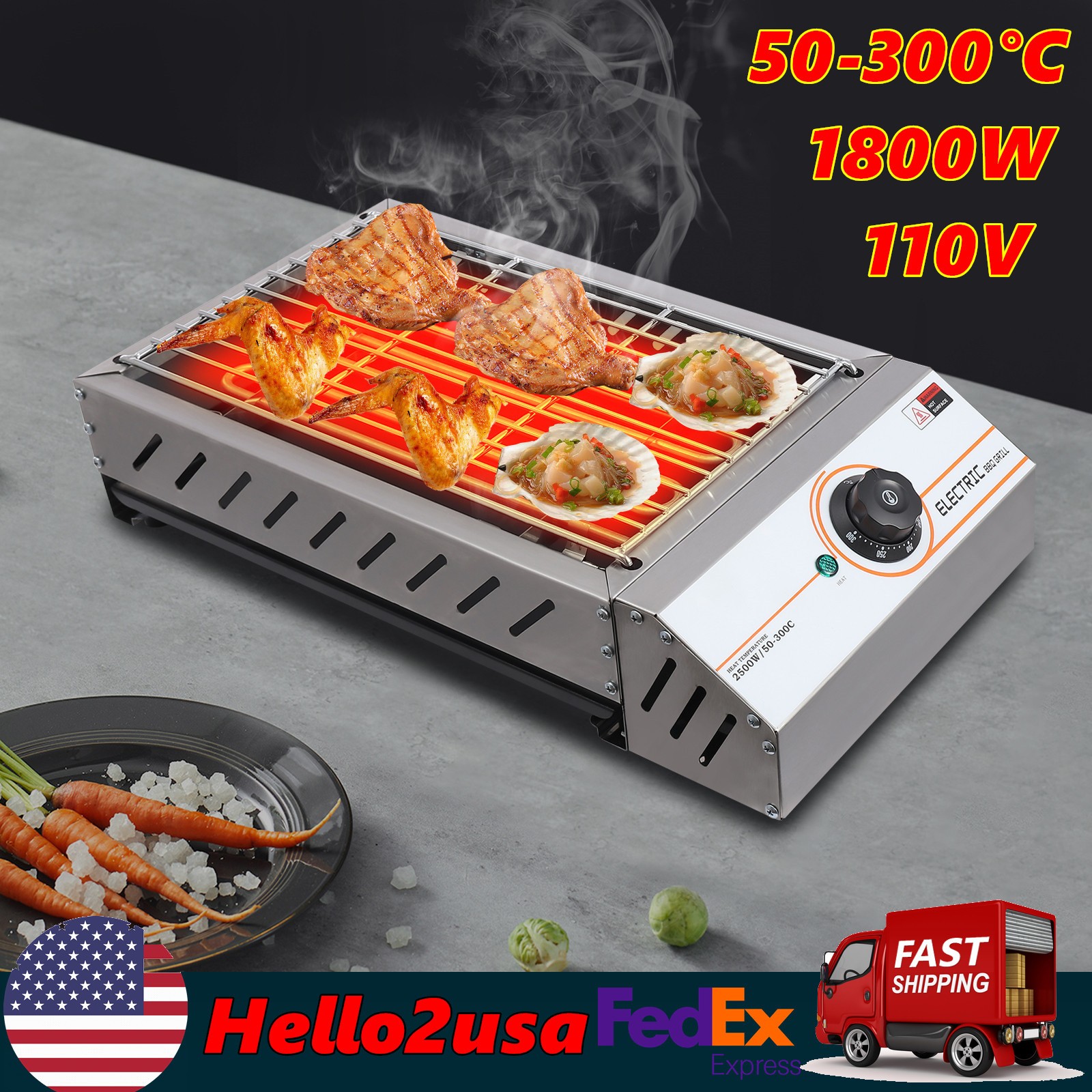 110V BBQ Grill Electric Barbecue Grill Countertop Griller Stainless Steel