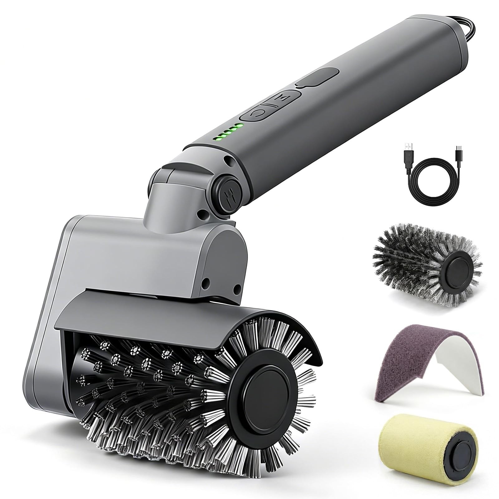 Lenzhan Electric Grill Brush 3-in-1 Kit – Cordless BBQ Cleaner Light Gray