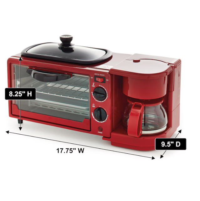 3-in-1 Breakfast Maker with Grill, Bake, Toast & Brew Functions- Freeshipping US