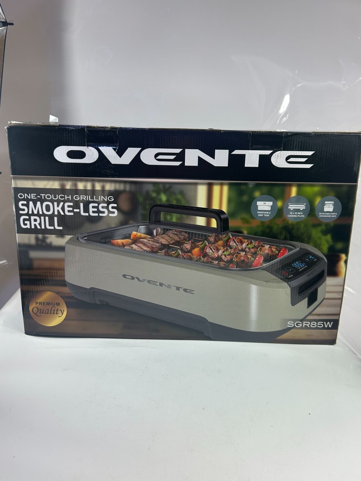 Ovente SGR85W Smokeless Indoor Electric Grill One-Touch Digital BBQ Grill White