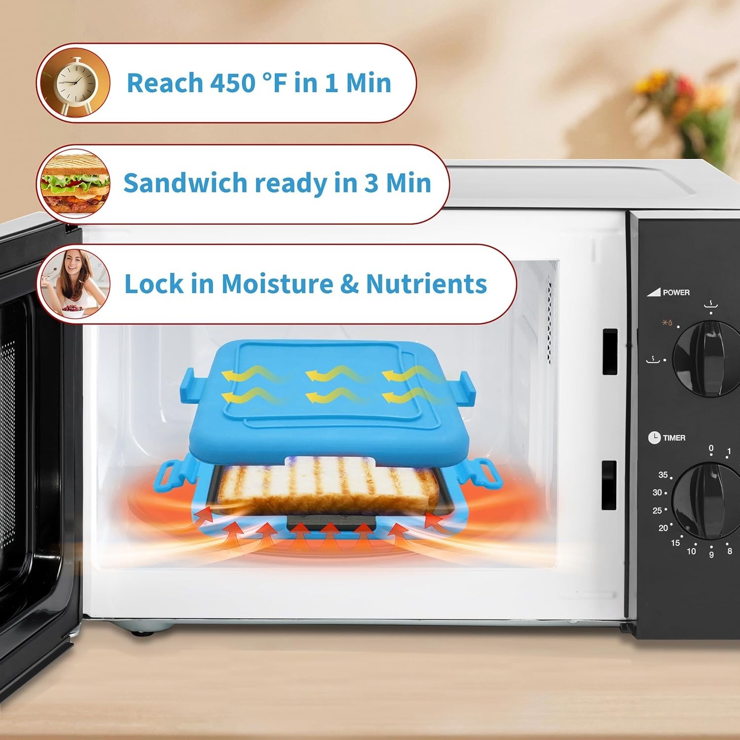 Microwave Sandwich Maker for Quick Grilled Cheese and Paninis in 5 Minutes