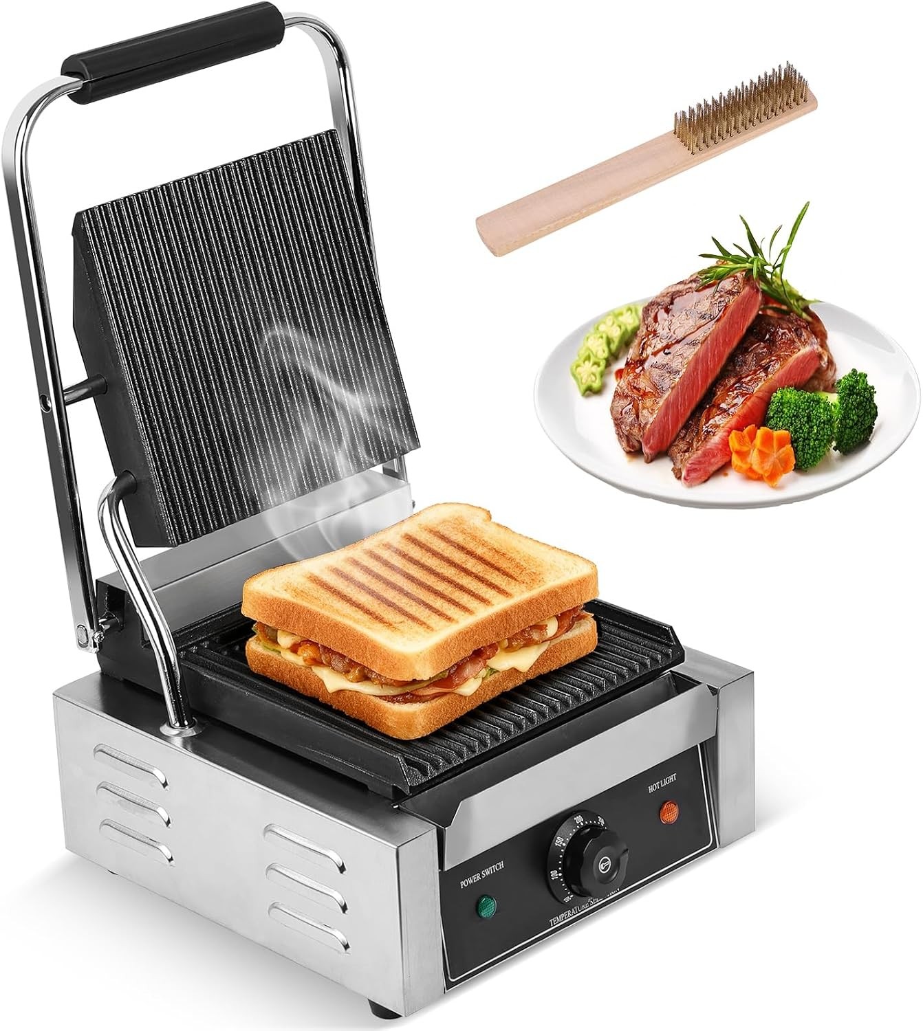 1800W Indoor Electric Grill Double-Sided Griddle 50-300°C Adjustable Temperature