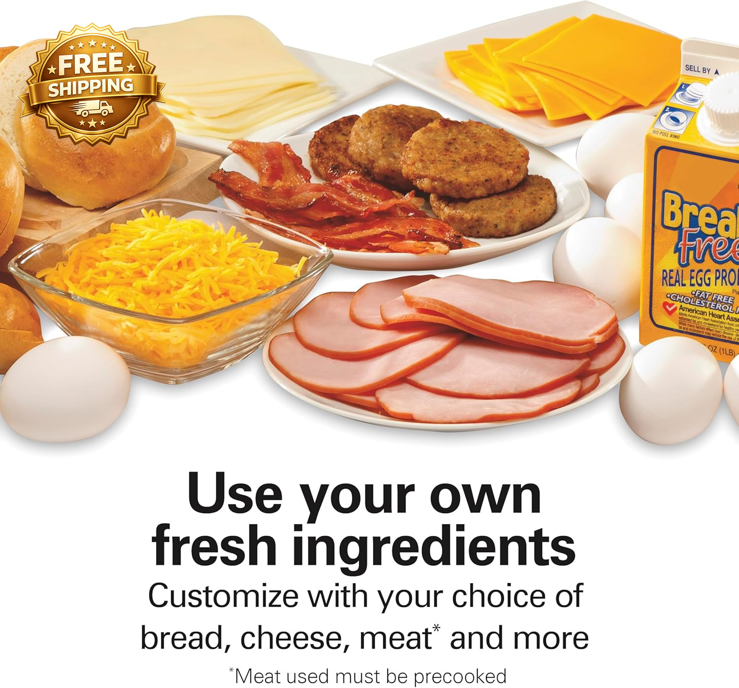 Dual Breakfast Sandwich Maker with Egg Cooker Rings Timer Perfect