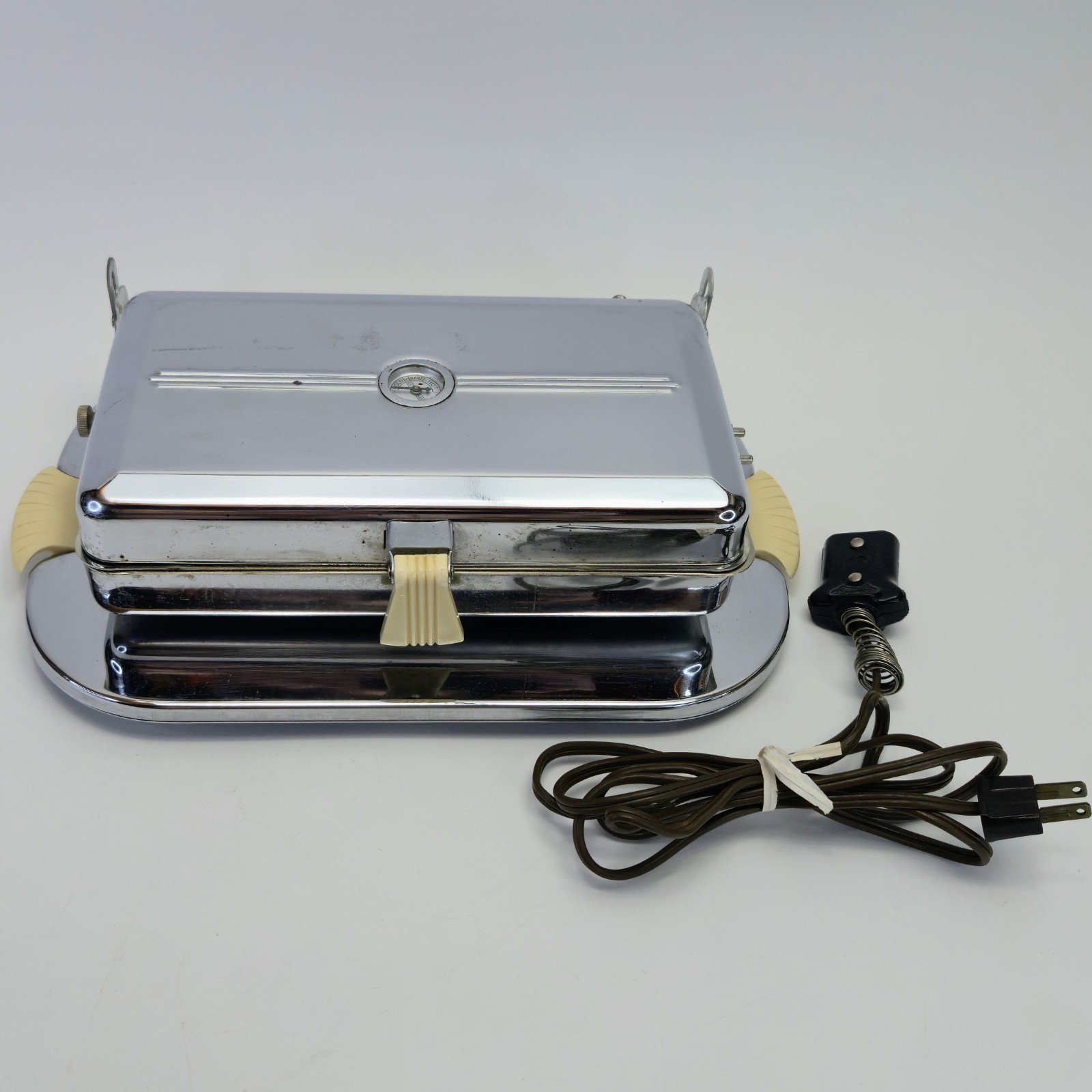Vintage 1950s Chrome Electric Panini Grill 600W Mid Century Ivory Handles WORKS!