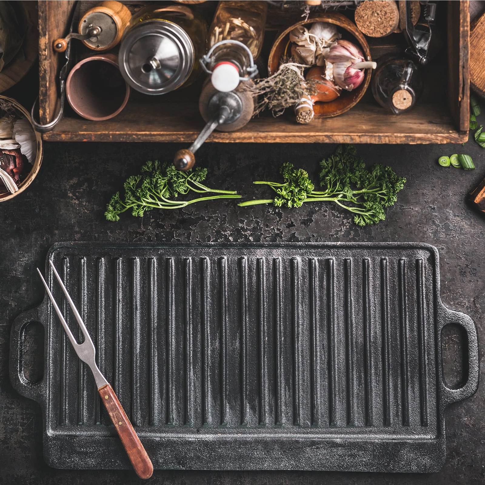 Prosource 2-In-1 Reversible 19.5 X 9 Cast Iron Griddle Handles For Gas Stovetop