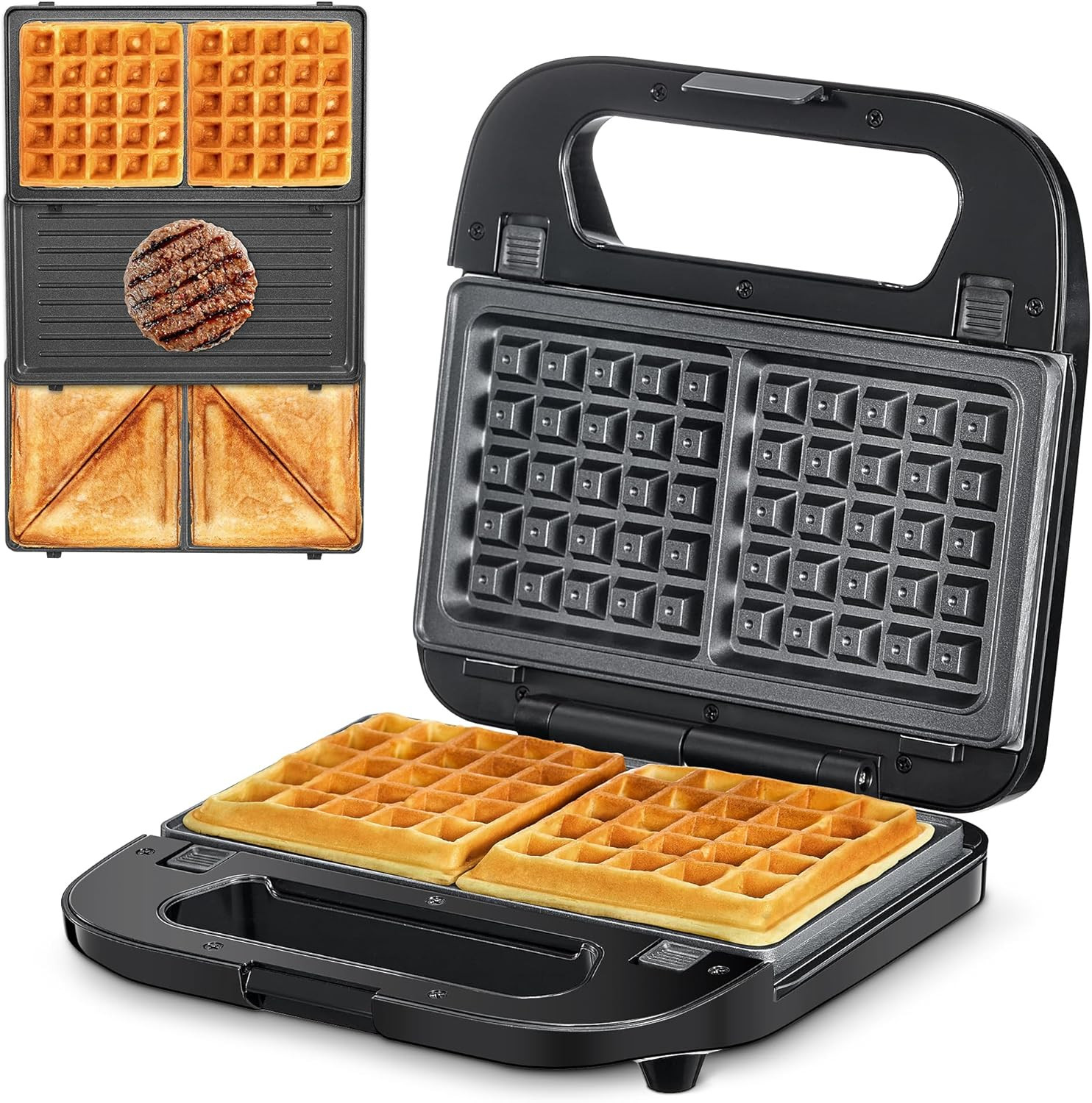3-in-1 Waffle, Grill & Sandwich Maker, Panini Press Grill | and Waffle Iron Set