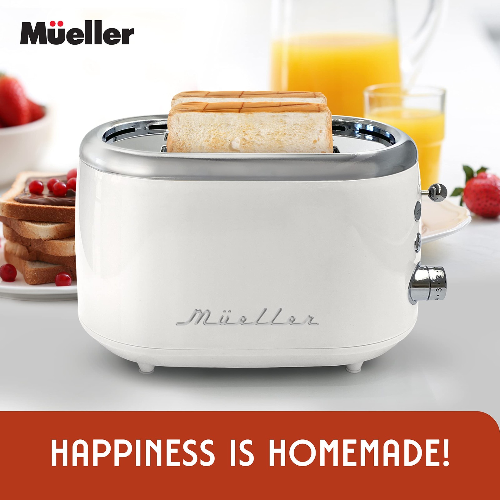 MUELLER HOME Retro Toaster 2 Slice, 7 Browning Levels, 3 2 White