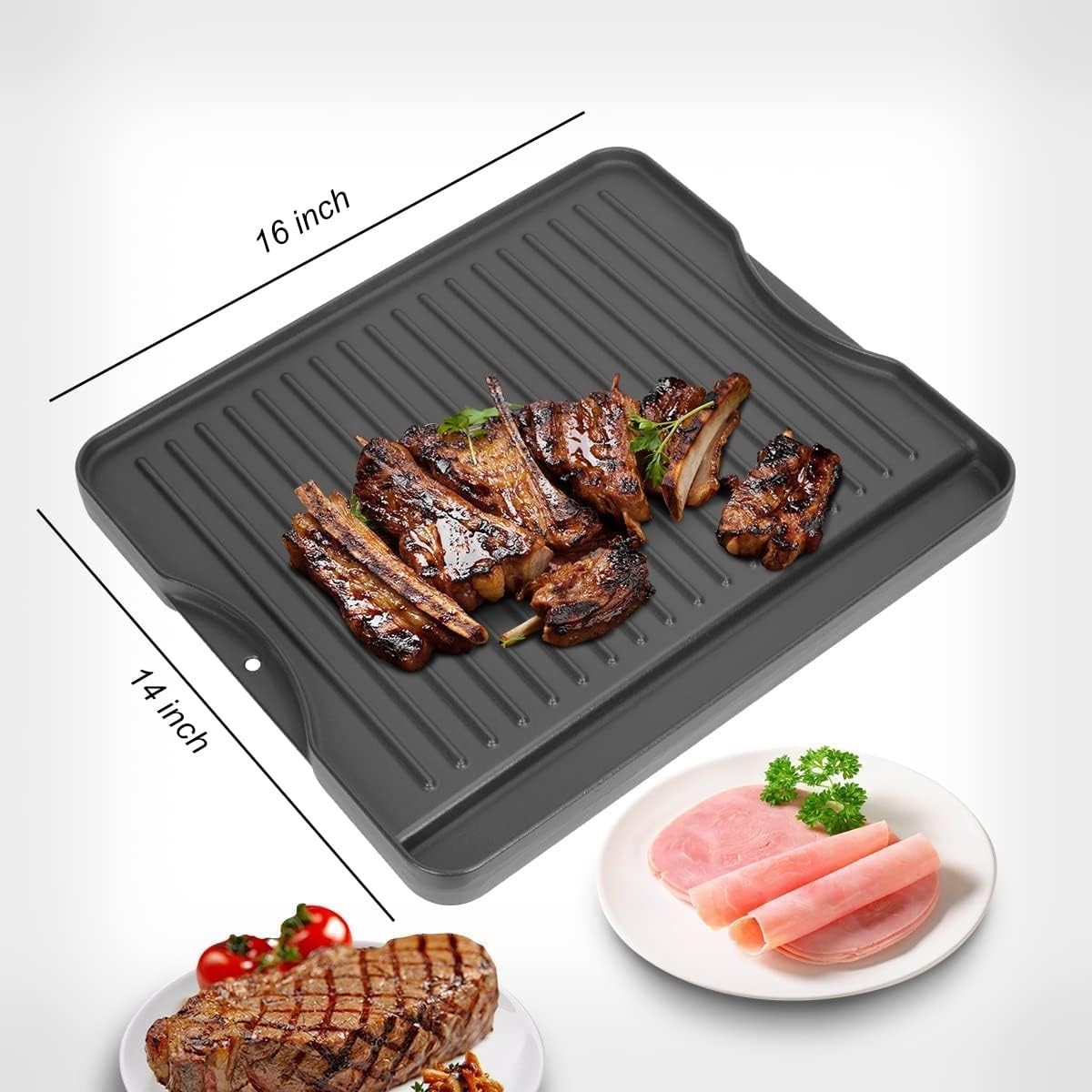 2-in-1 Reversible 14″ x 16″ Pre-Seasoned Cast Iron Cooking Griddle for Gas Stove
