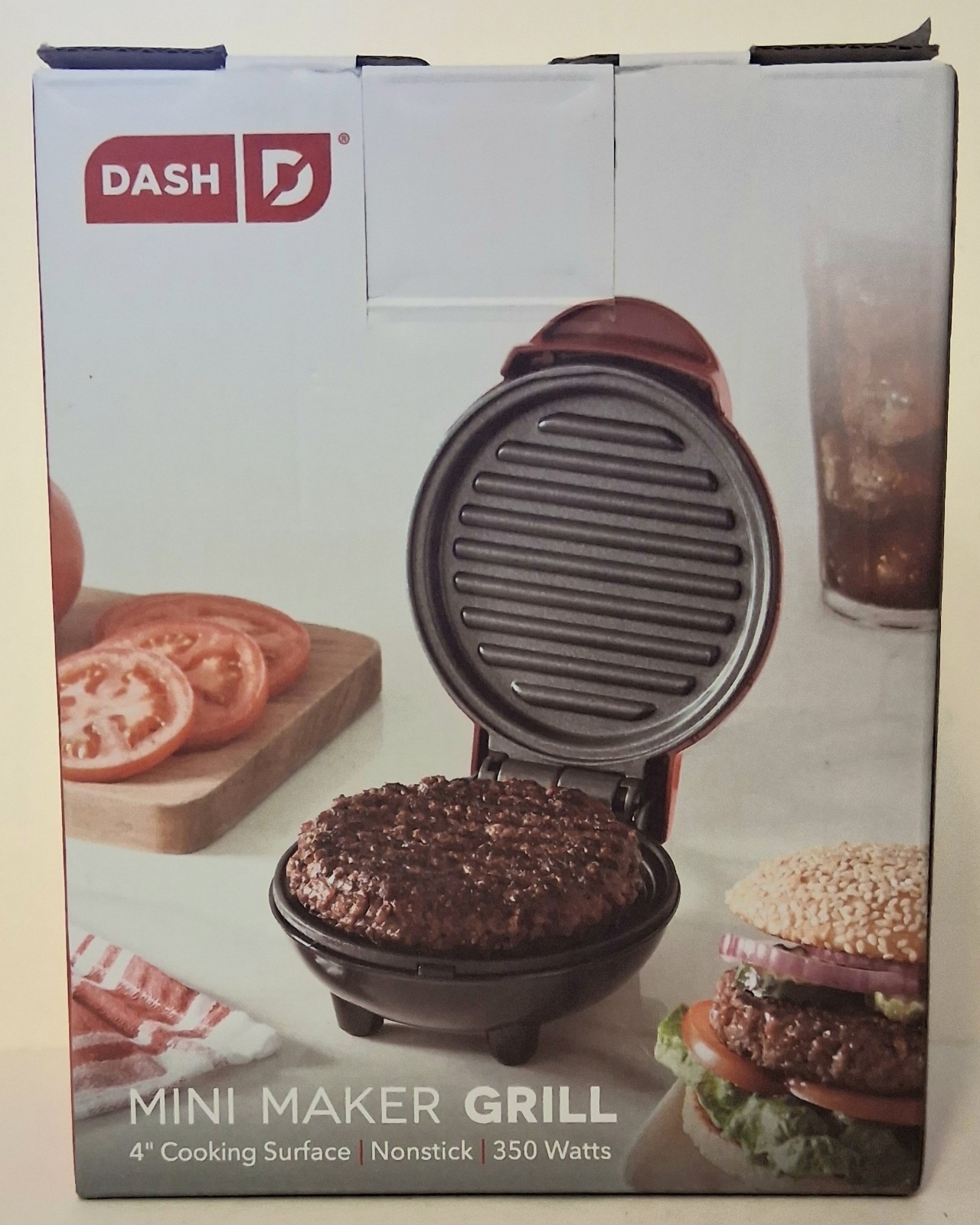 Dash Mini Maker Grill 4″ Non-stick Dorm Apartment Camper Small Kitchen New RED