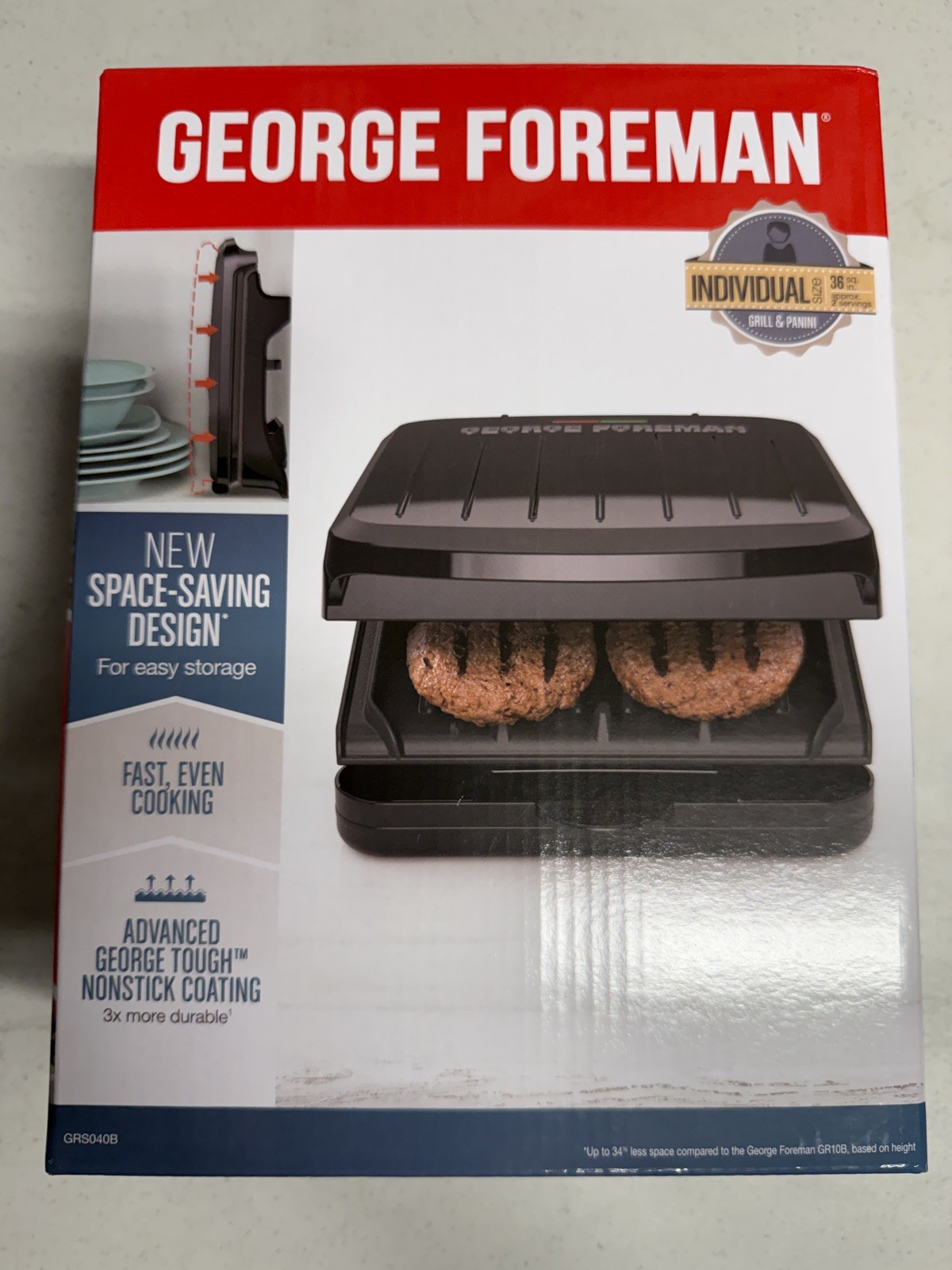George Foreman Indoor Grill GRS040BC | Non-Stick, Compact, New in Box