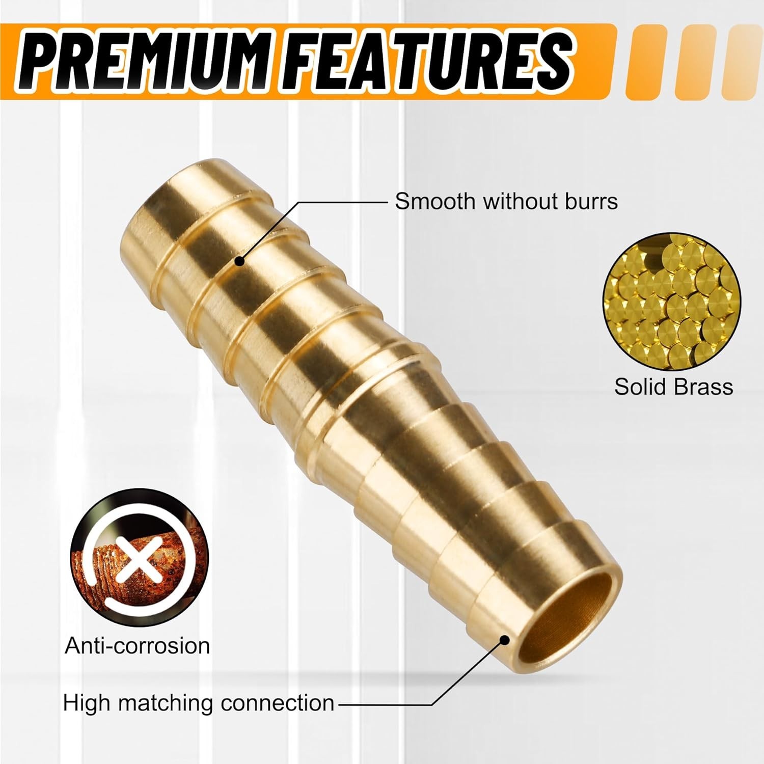 48PCS Brass Hose Barb Fitting,Barb Splicer Mender Hose Fittings 1/8″ 3/16″ 1/4″