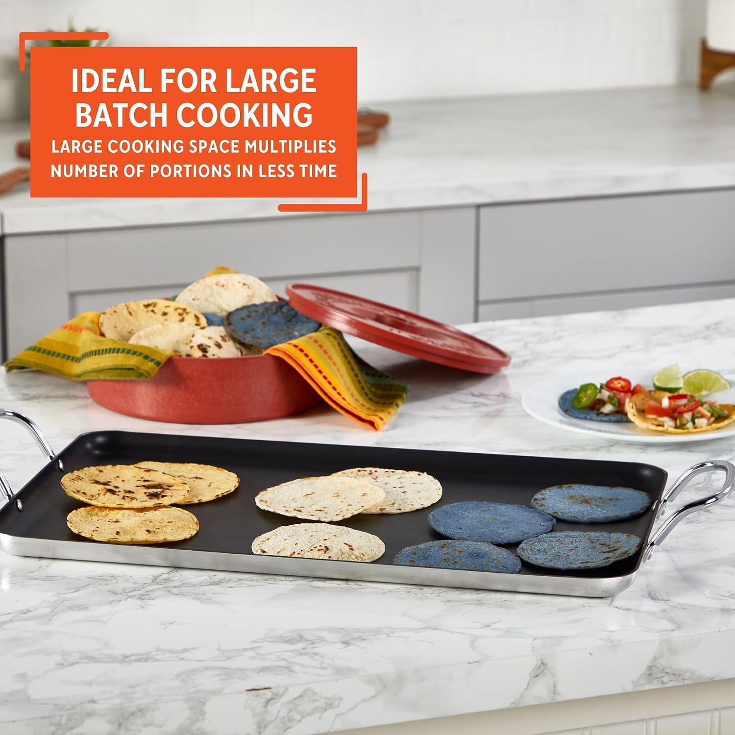Double Burner Griddle Non-Stick 20-Inch, Black | Nonstick Coated Surface, Dual S