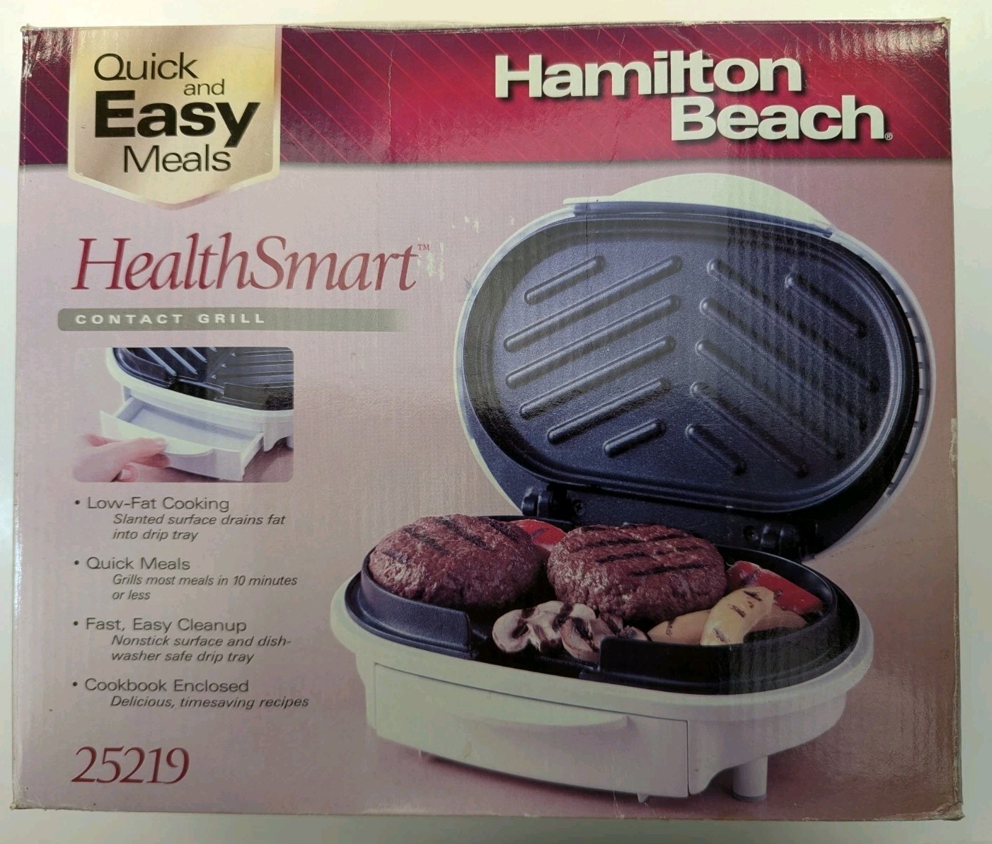 Hamilton Beach Health Smart 25219 Contact Grill w Drip Tray & Recipes White