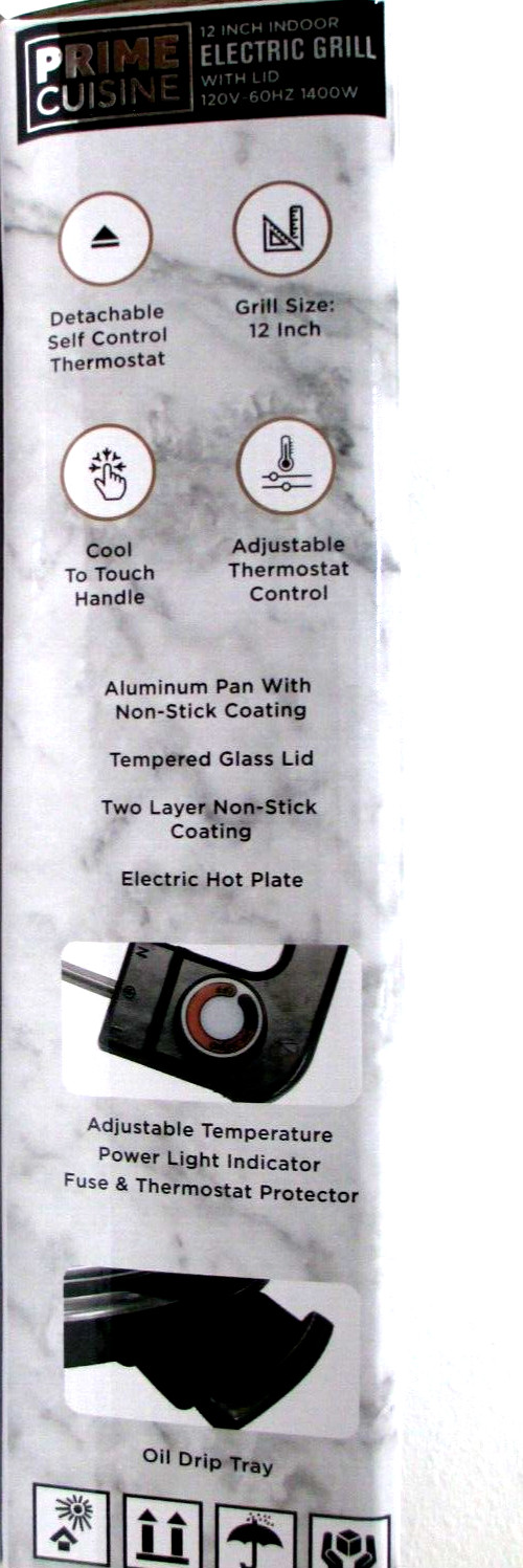 Prime Cuisine Indoor Electric Grill with Lid 12″ Round Hot Plate NEW