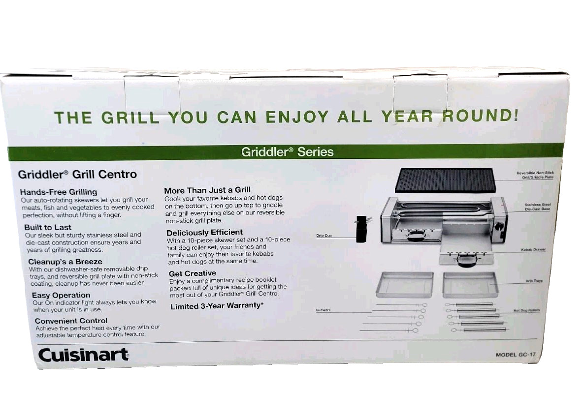 Cuisinart GC Griddler Grill Centro 1700W 2‑Tier Grill Griddle Rotating Skewers